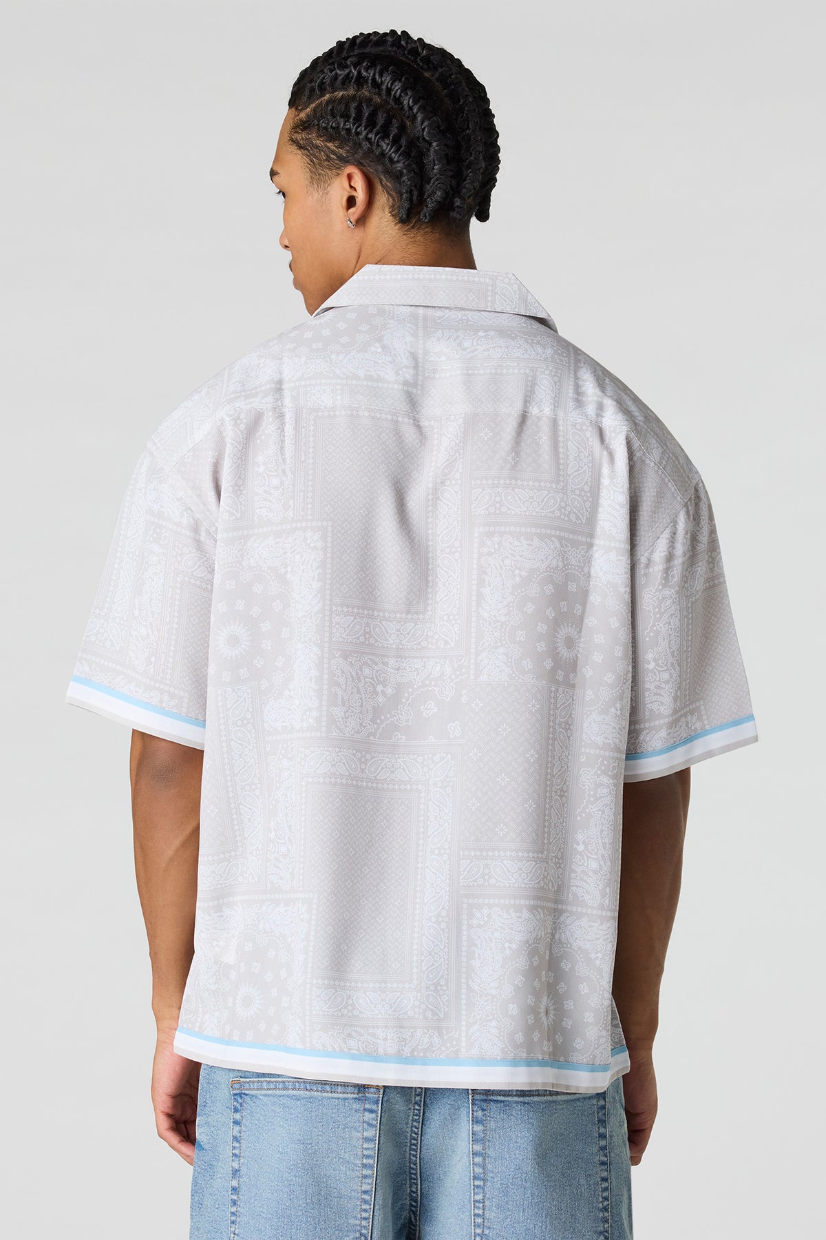 Alt View 2. Flowy Printed Button-Up Collared Top - Beige