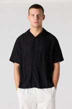 Textured Short Sleeve Button-Up Top