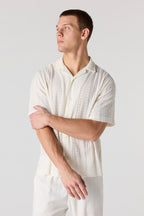 Textured Short Sleeve Button-Up Top