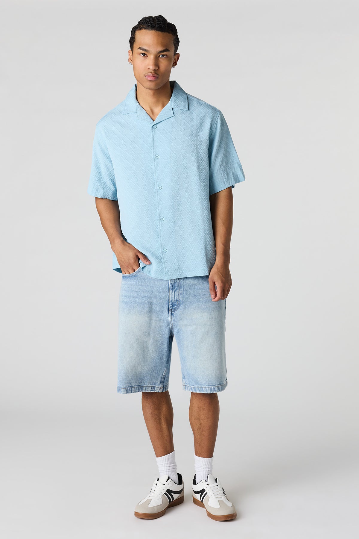 Alt View 3. Button-Up Collared Knit Top - Blue