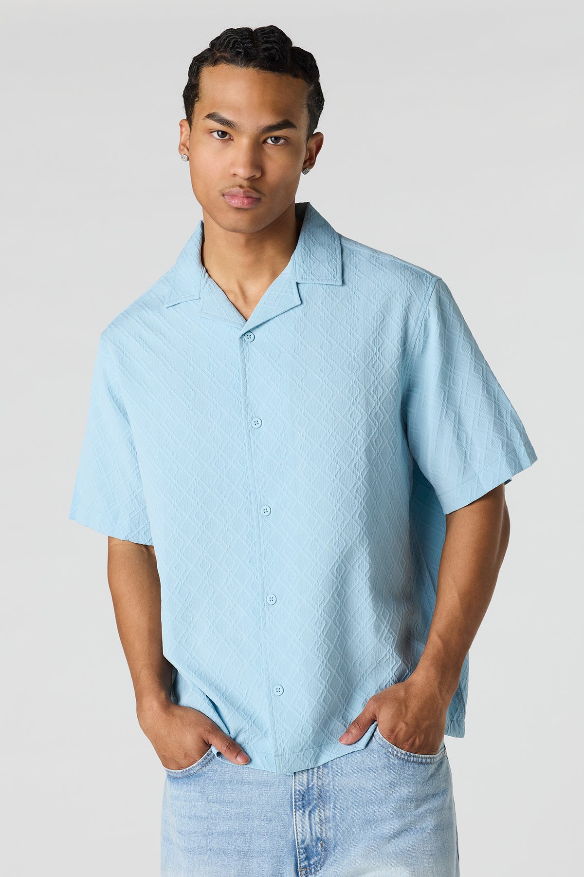 Alt View 4. Button-Up Collared Knit Top - Blue