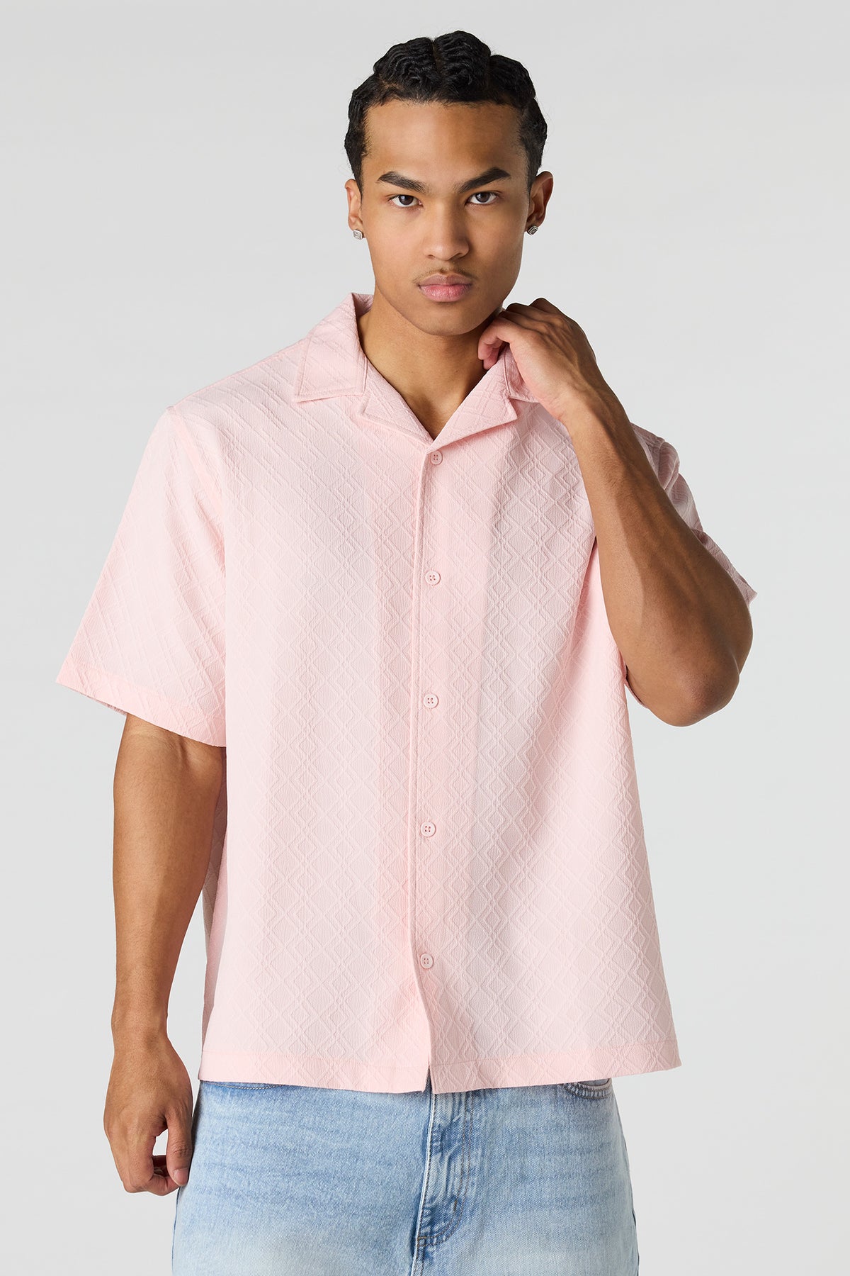 Button-Up Collared Knit Top - Pink