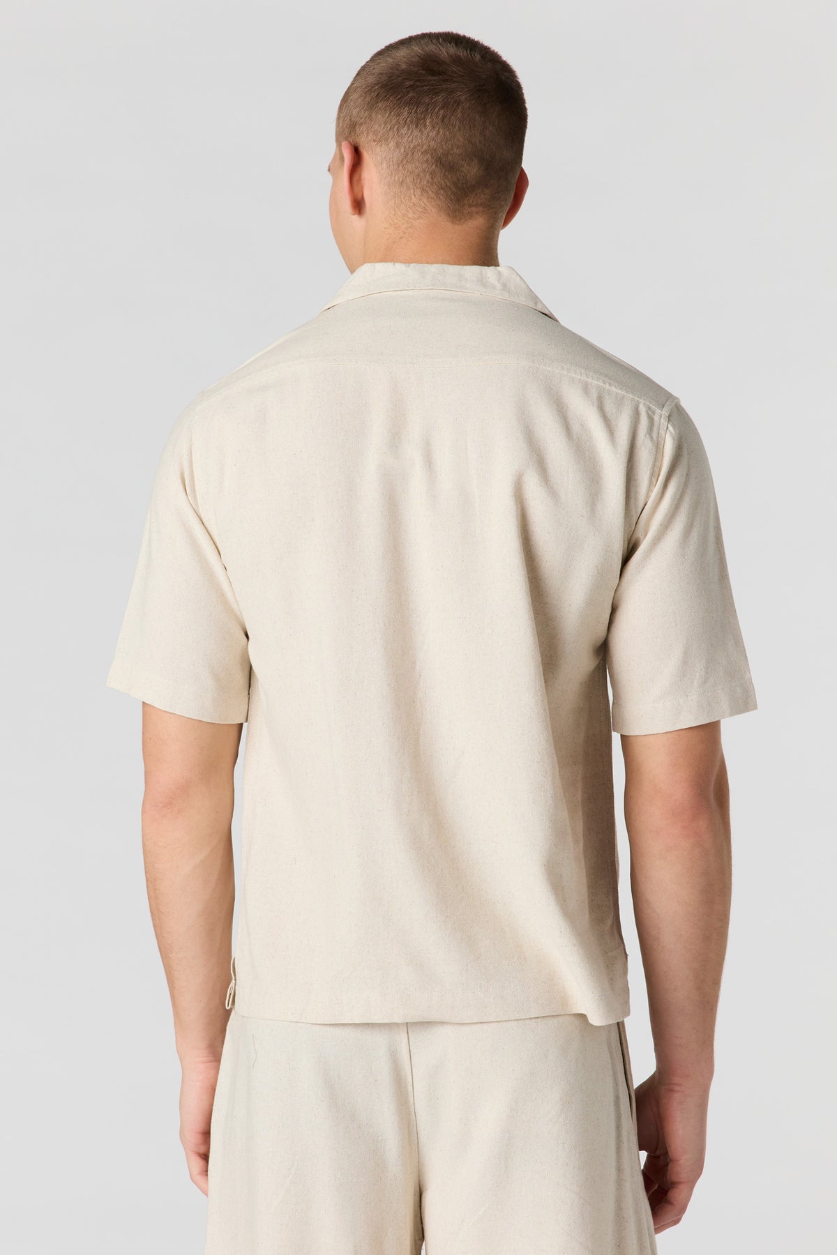 Alt View 2. Linen-Blend Short Sleeve Button-Up Top - Sand
