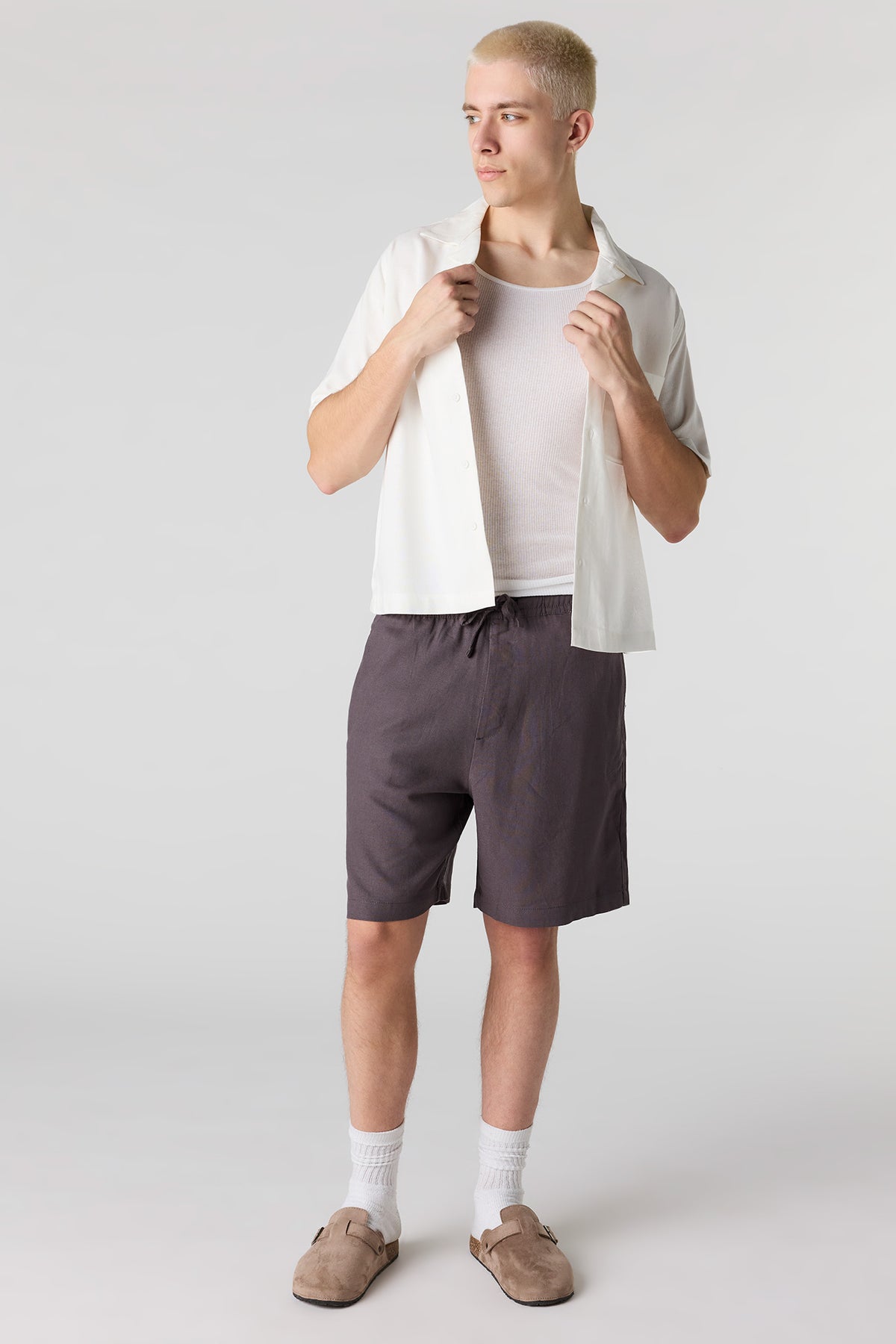 Alt View 3. Linen-Blend Button-Up Top - White