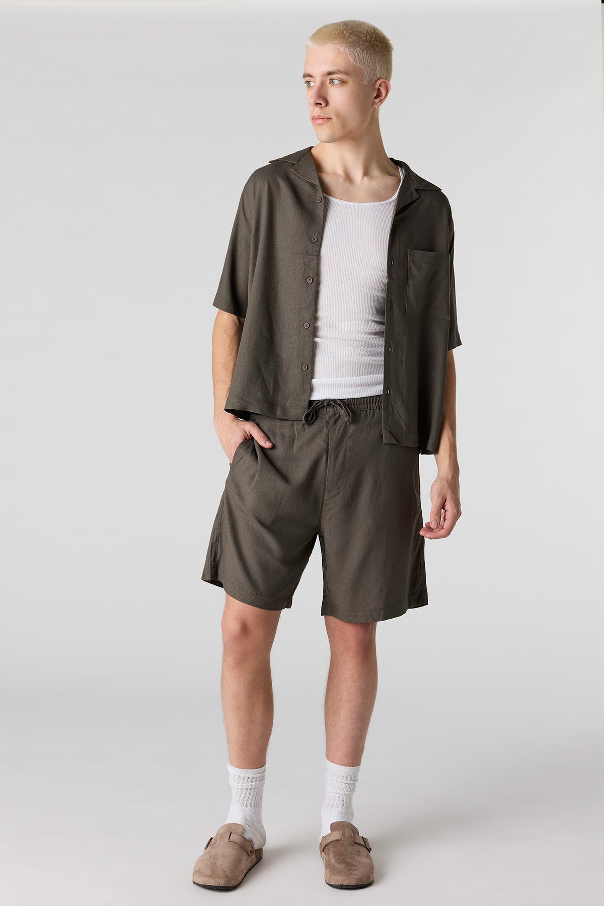 Alt View 3. Linen-Blend Button-Up Top - Brown