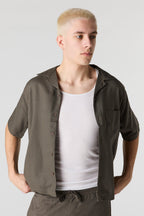 Linen-Blend Button-Up Top
