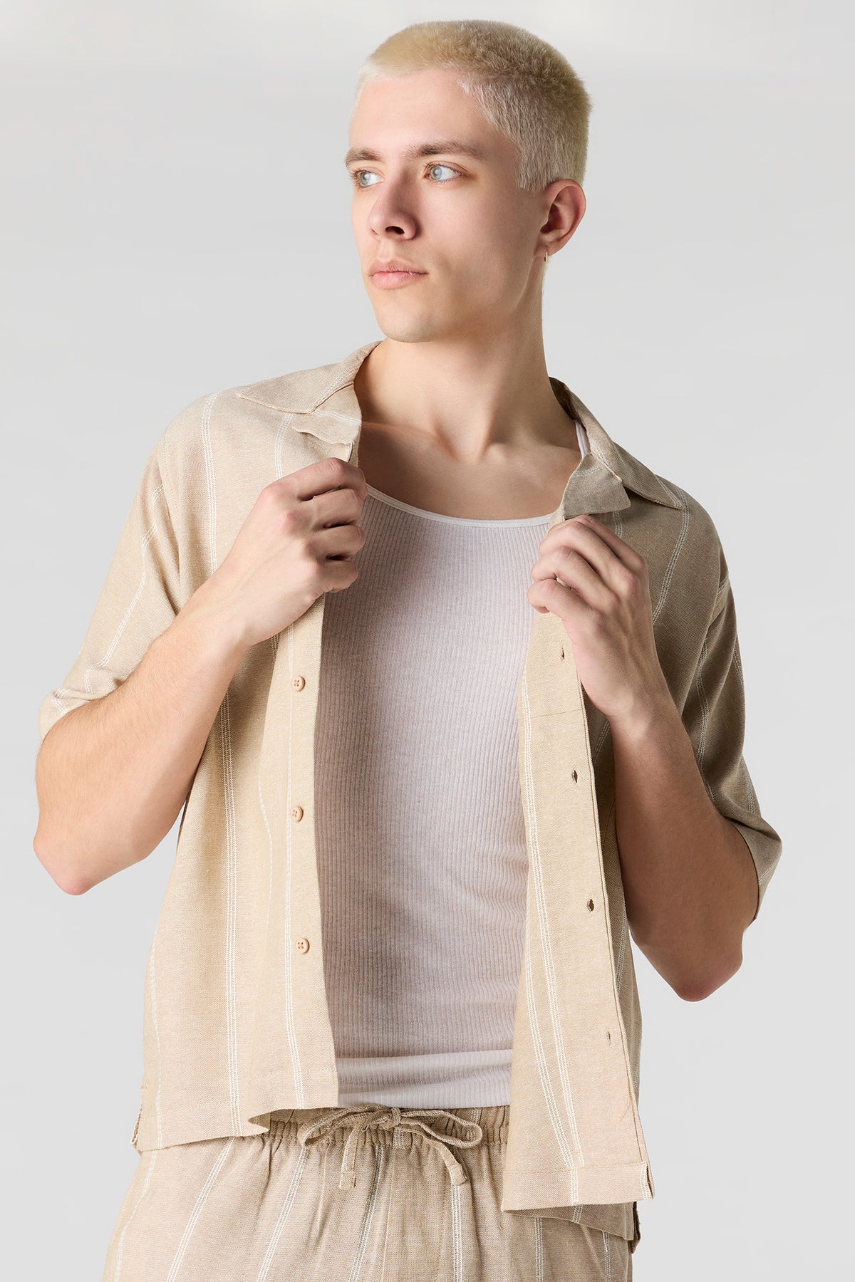 Alt View 2. Linen-Blend Button-Up Top - Tan