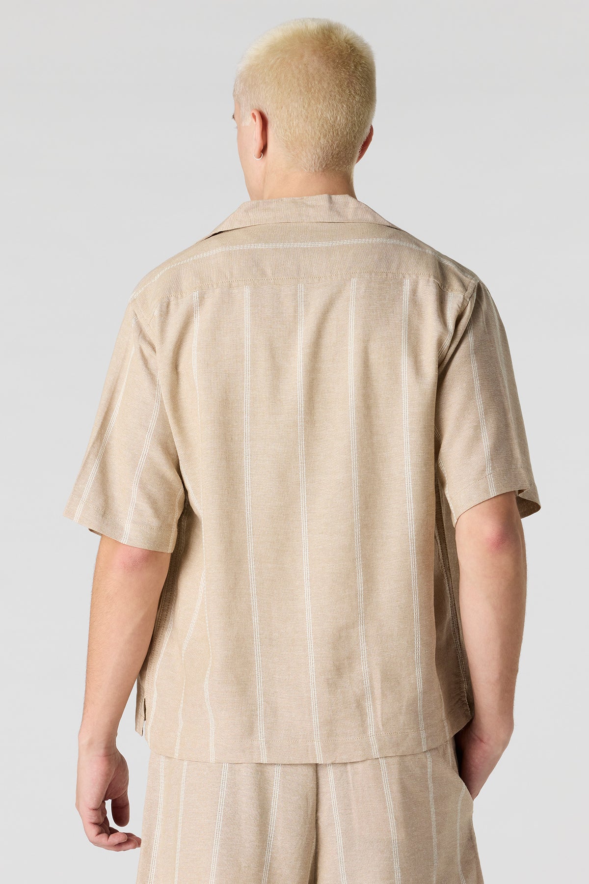 Alt View 3. Linen-Blend Button-Up Top - Tan
