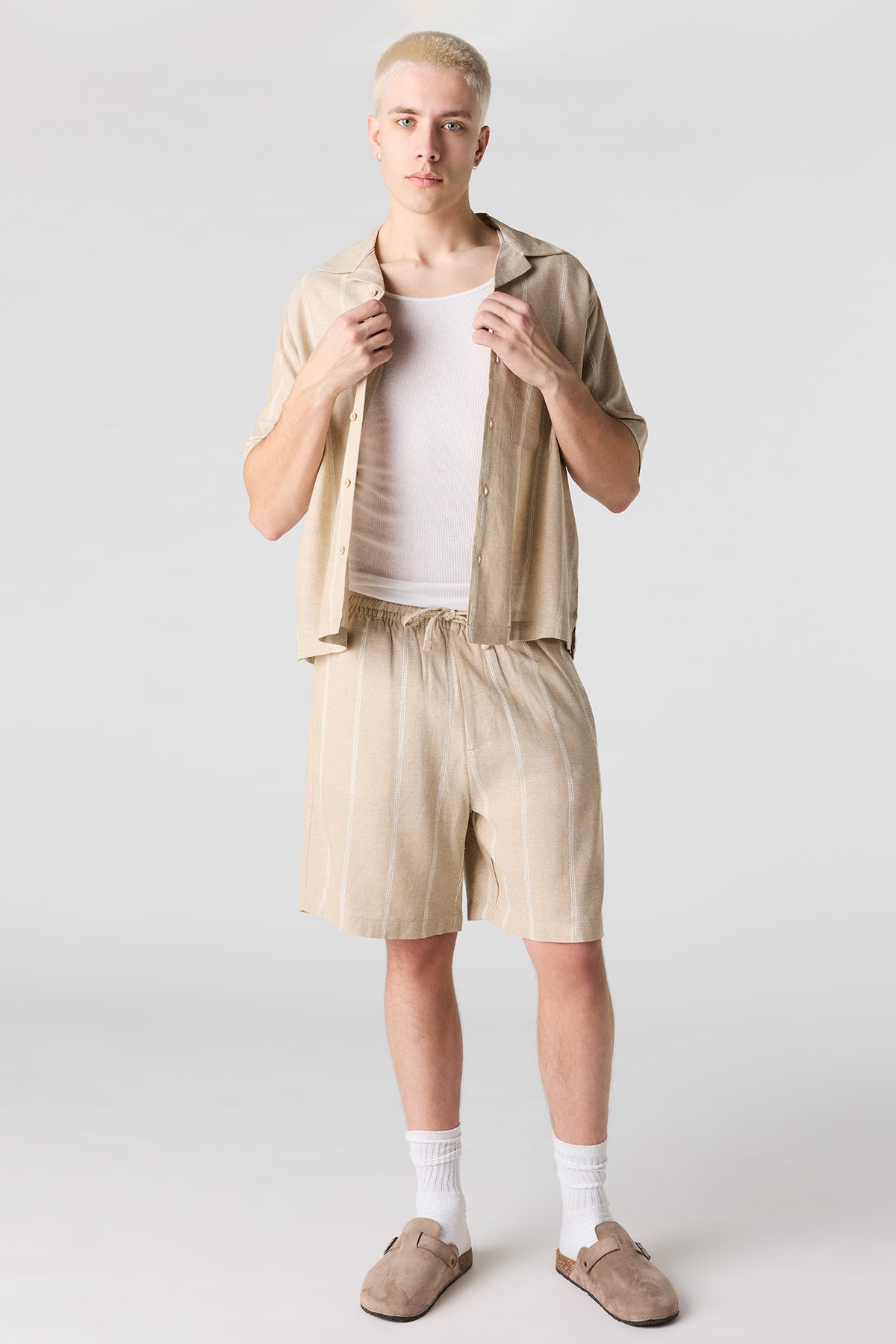 Alt View 4. Linen-Blend Button-Up Top - Tan
