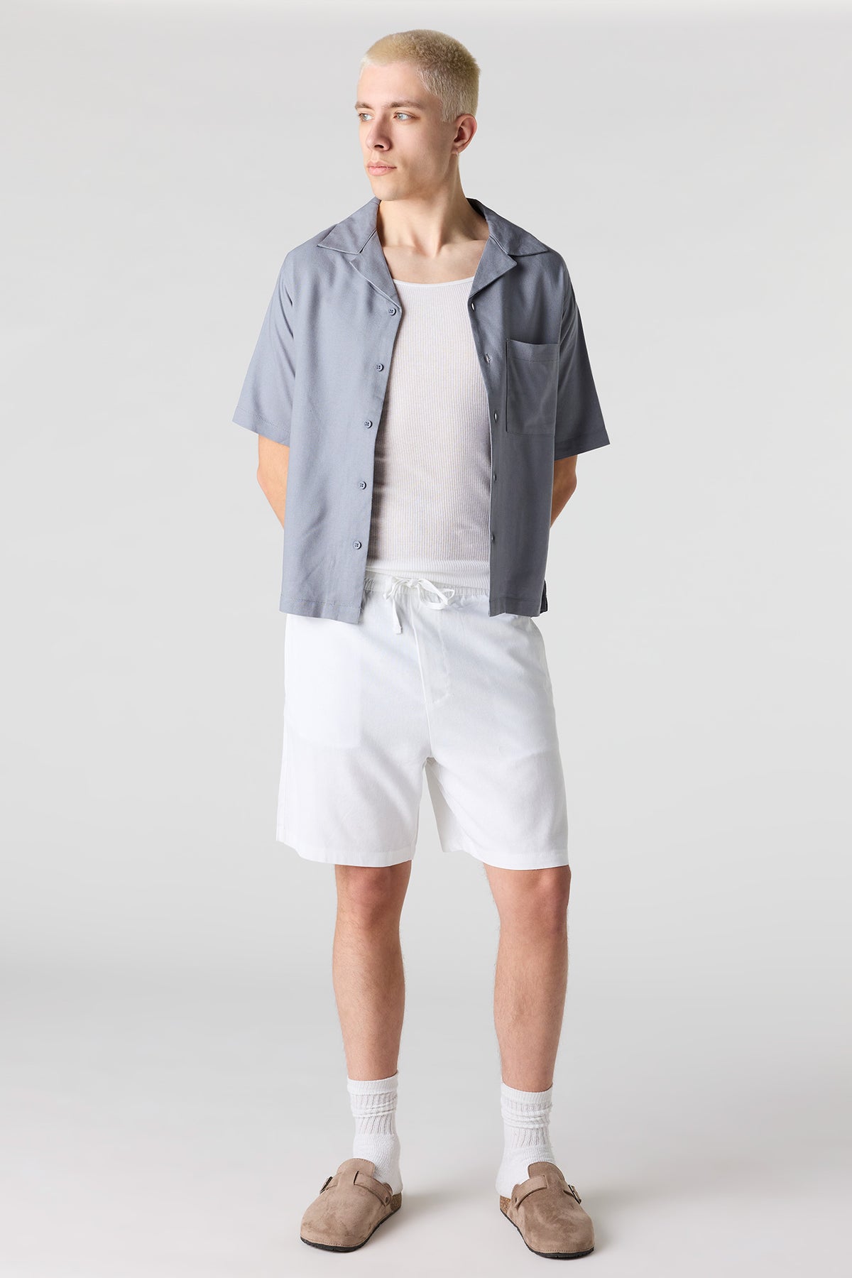 Alt View 3. Linen-Blend Button-Up Top - Blue