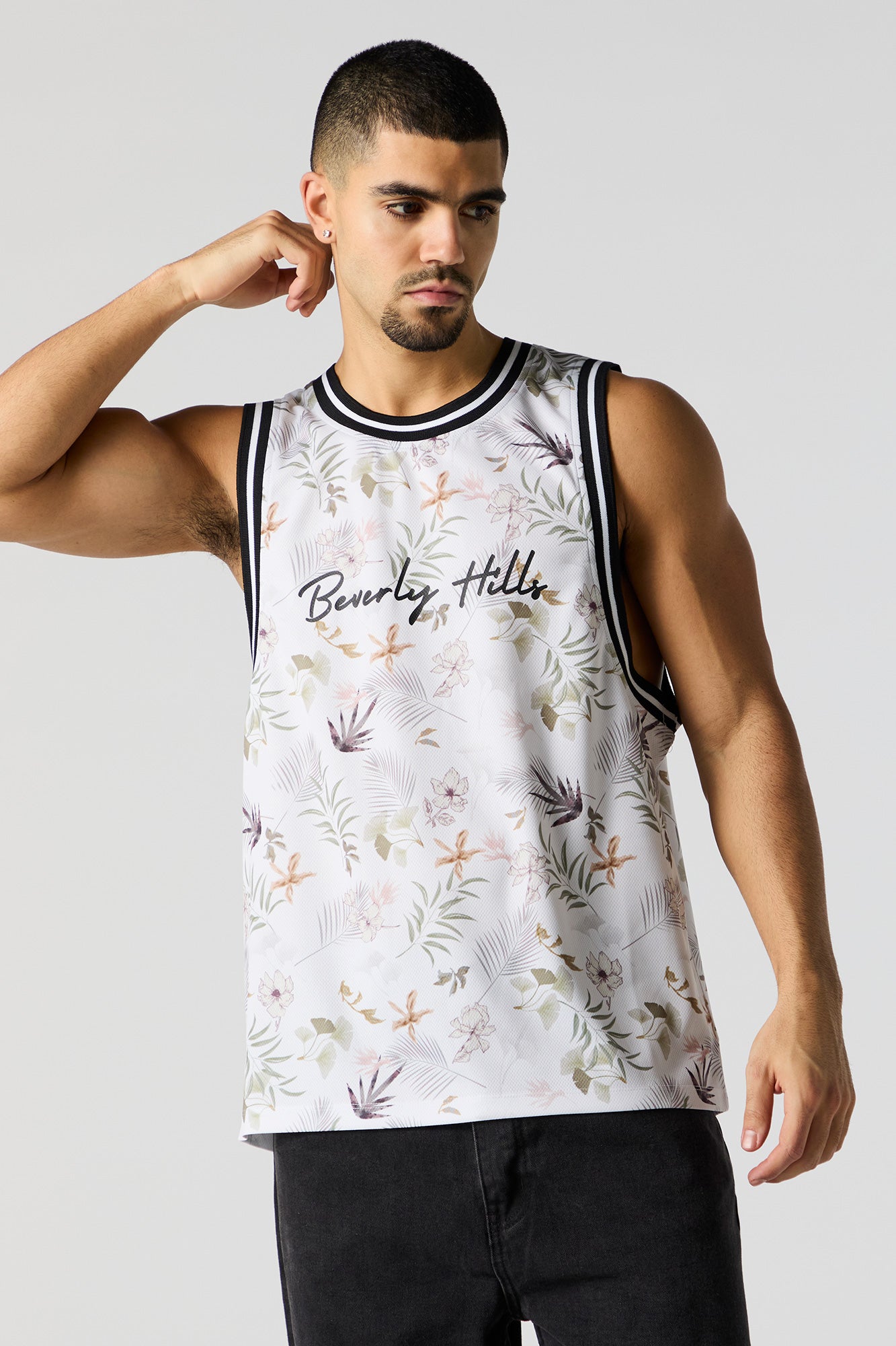 Floral Print Beverly Hills Graphic Basketball Jersey