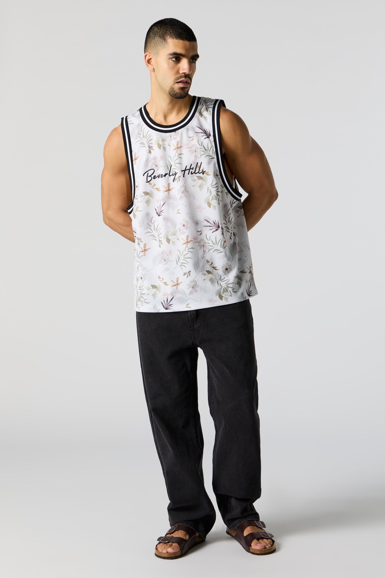 Floral Print Beverly Hills Graphic Basketball Jersey