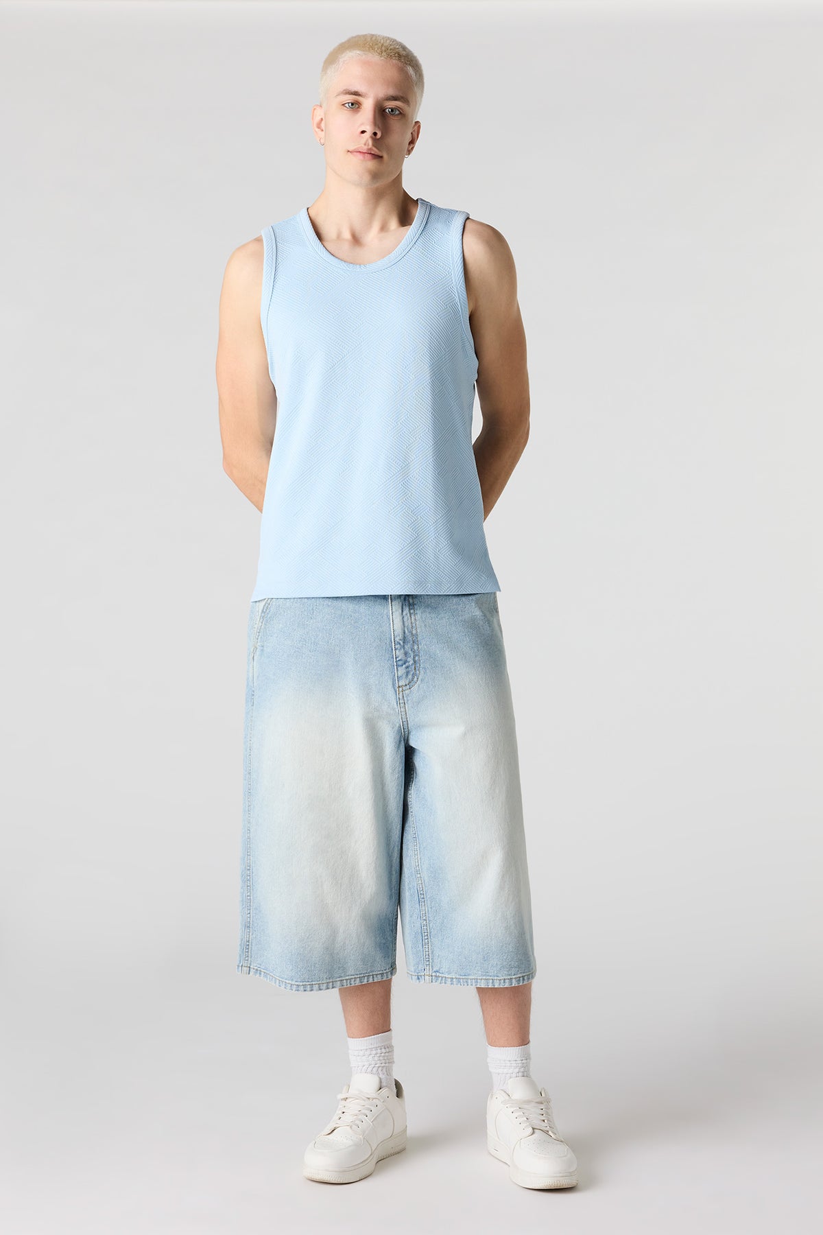 Alt View 3. Textured Tank - Light Blue