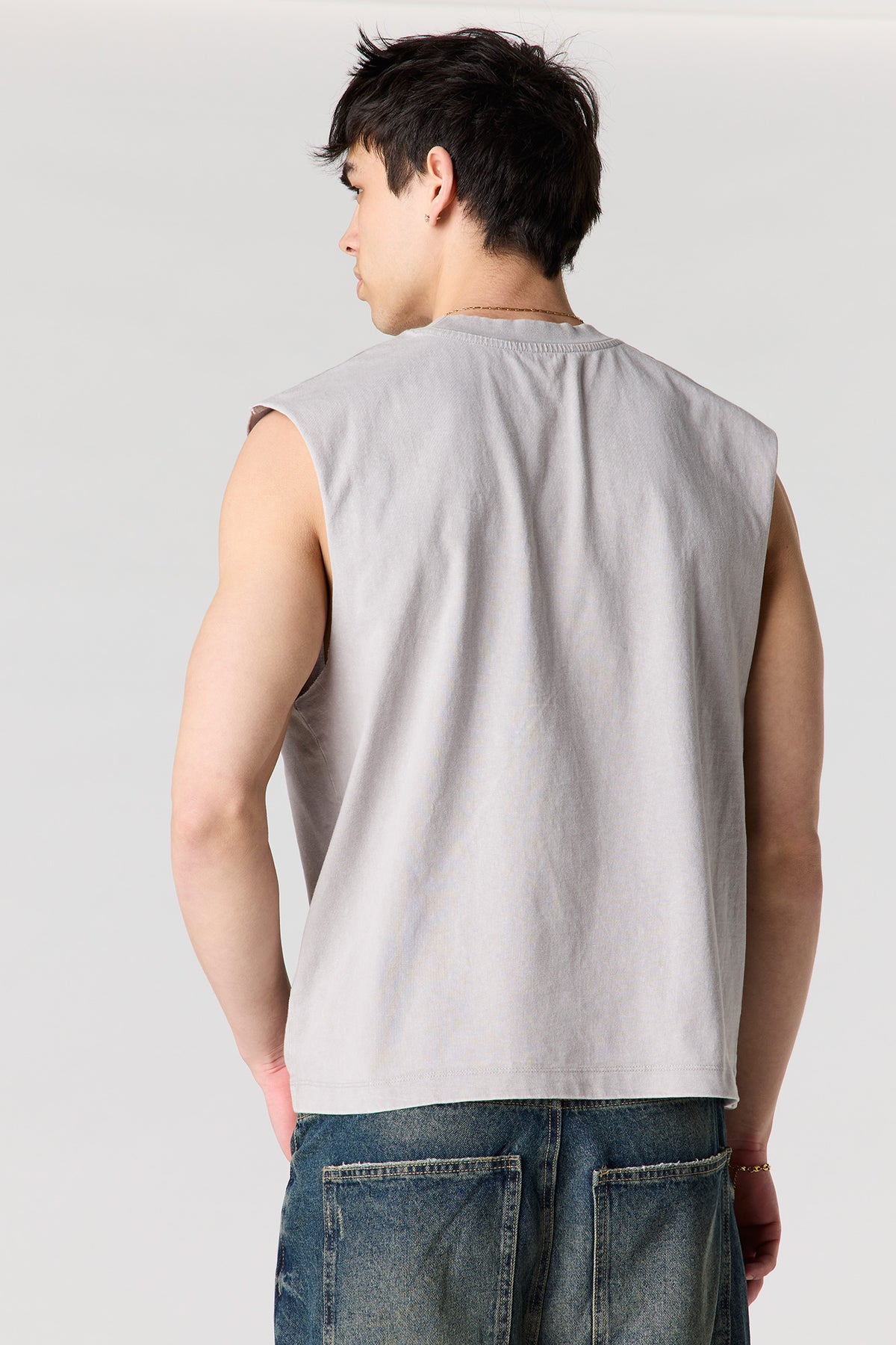 Alt View 2. Premium Heavyweight Cotton Graphic Muscle Tank - Light Grey