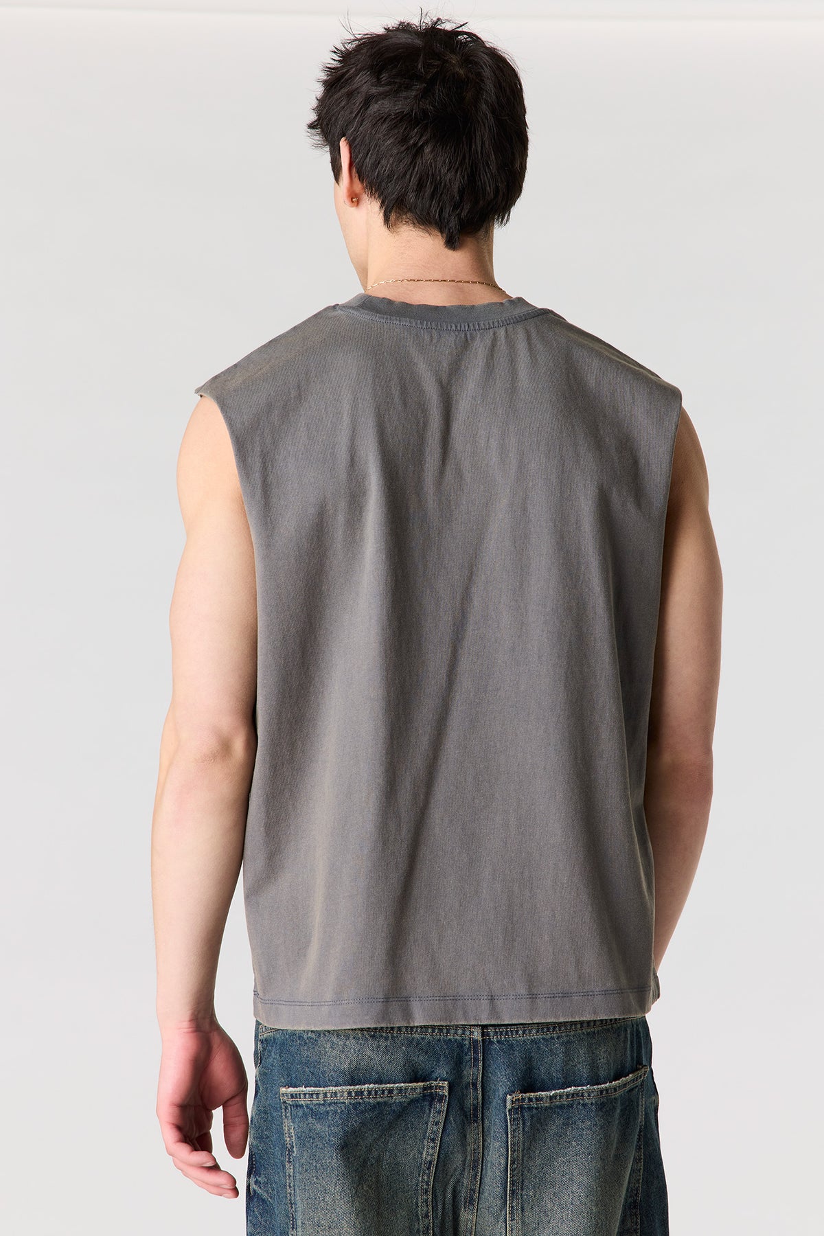 Alt View 2. Premium Heavyweight Cotton Graphic Muscle Tank - Medium Denim Blue