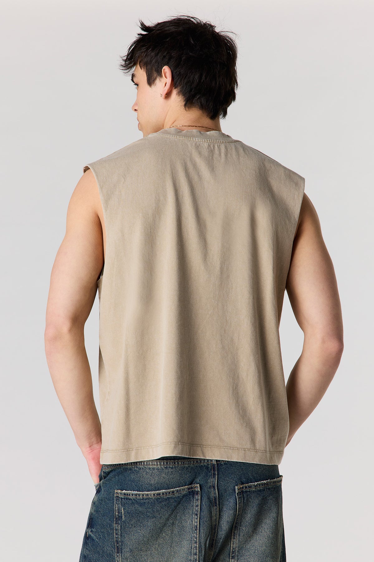 Alt View 2. Premium Heavyweight Cotton Graphic Muscle Tank - Khaki
