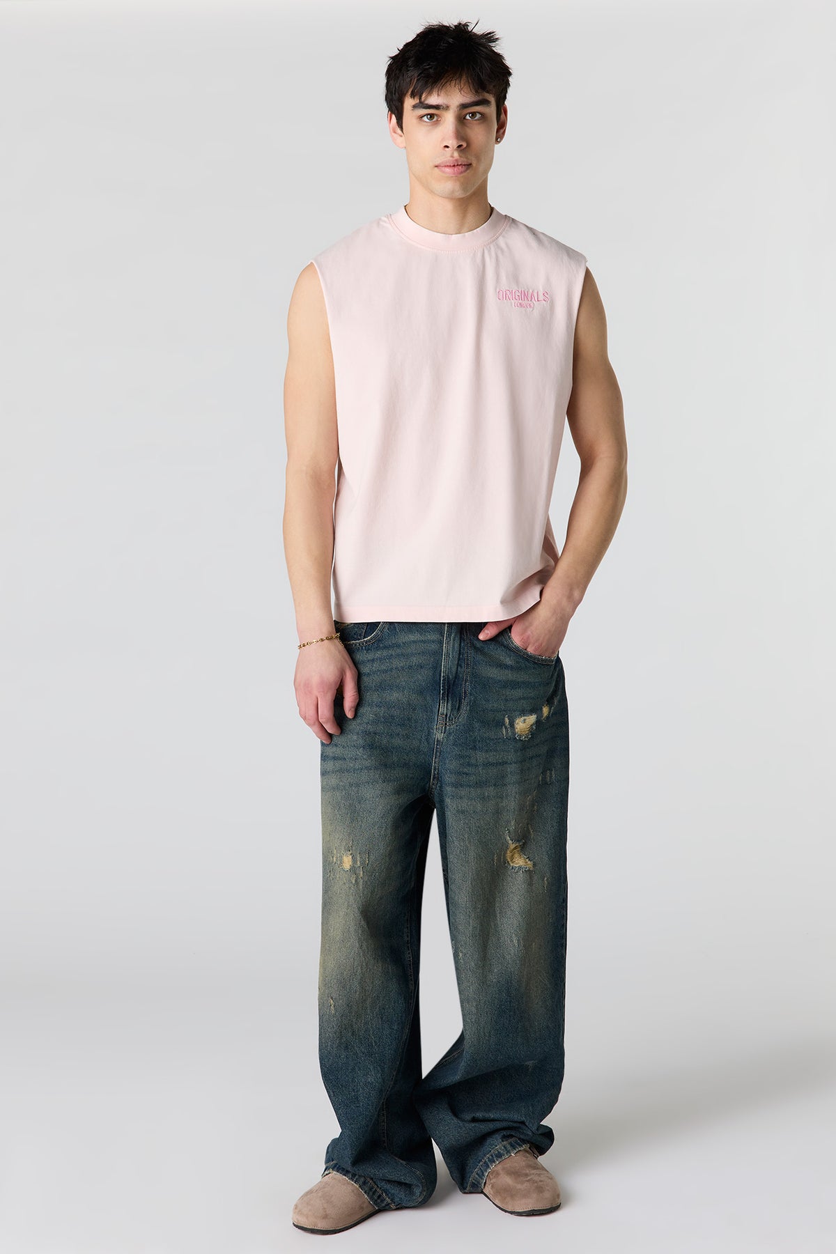Alt View 3. Premium Heavyweight Cotton Graphic Muscle Tank - Light Pink