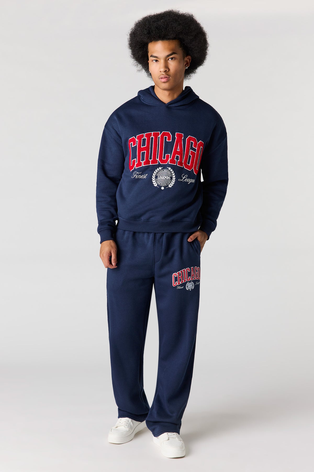 Alt View 3. Graphic Boxy Fleece Hoodie - Navy
