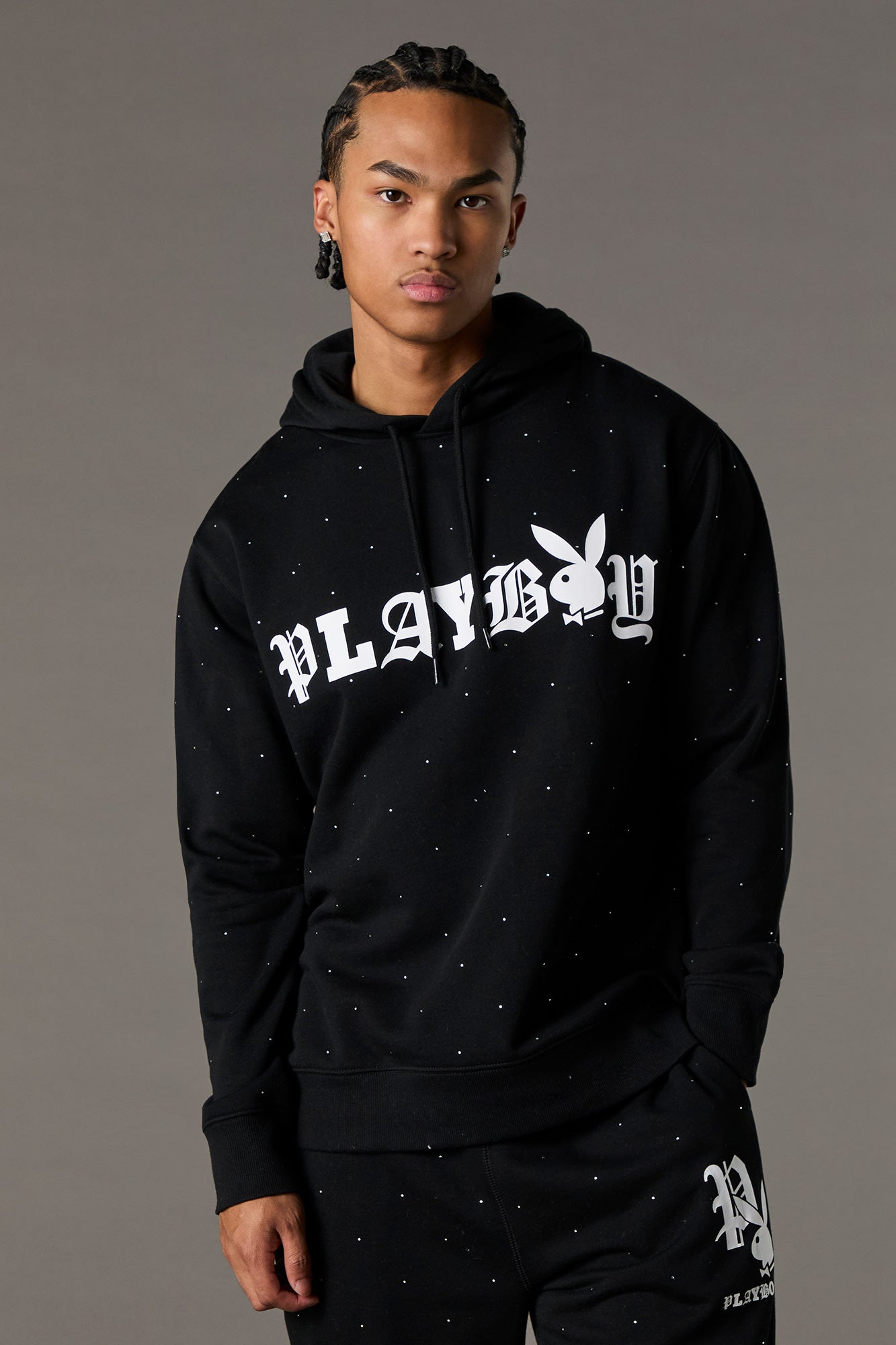 Playboy Graphic Rhinestone Fleece Hoodie FEATURED