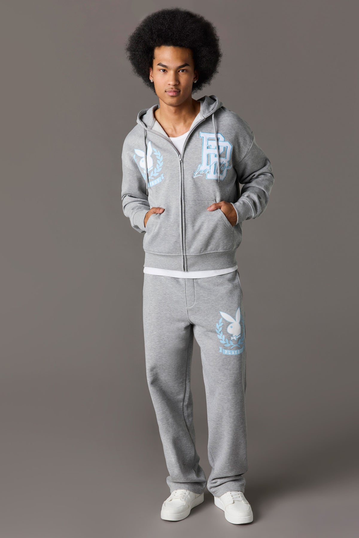 Alt View 3. Playboy Graphic Fleece Zip-Up Hoodie - Heather Grey