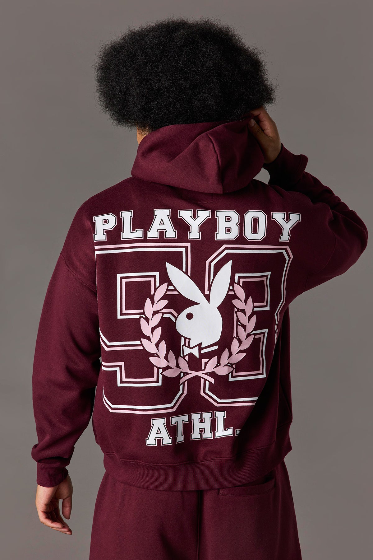 Playboy Graphic Fleece Boxy Hoodie - Burgundy