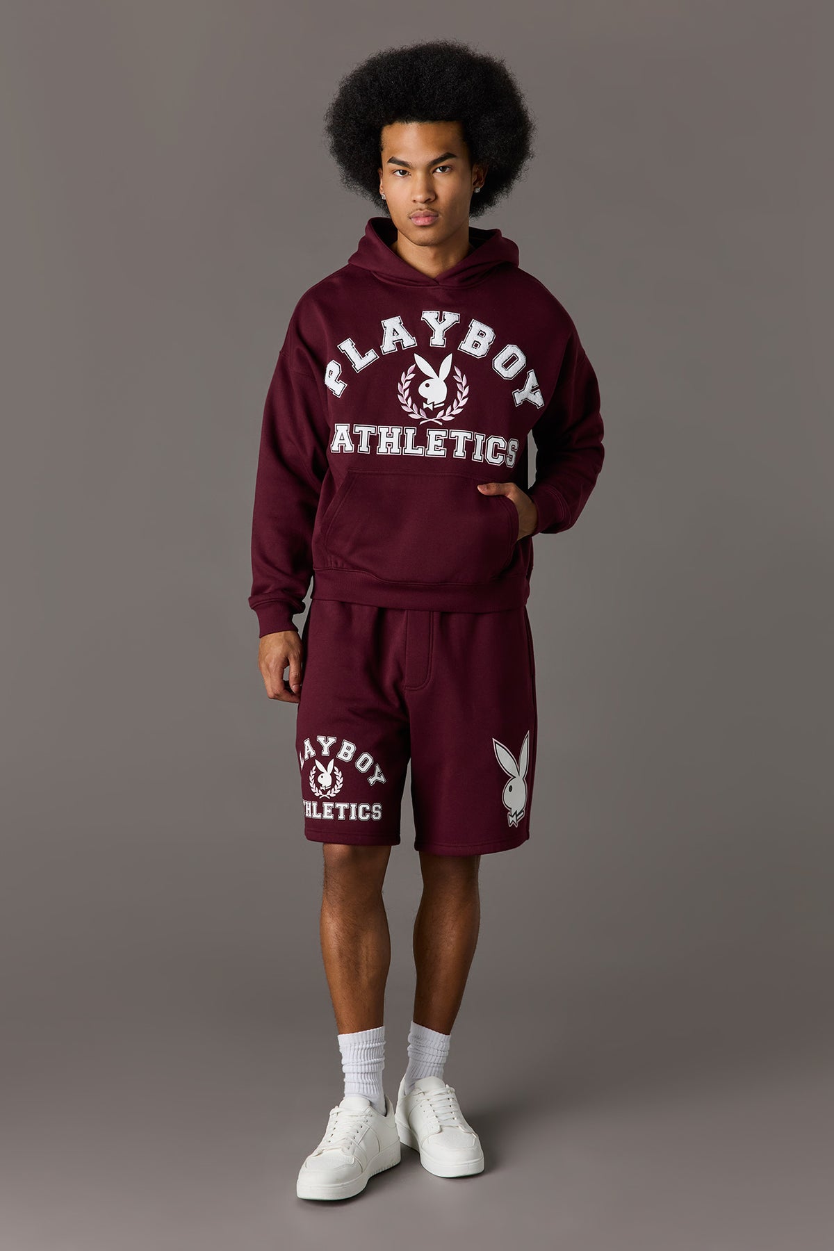 Alt View 3. Playboy Graphic Fleece Boxy Hoodie - Burgundy