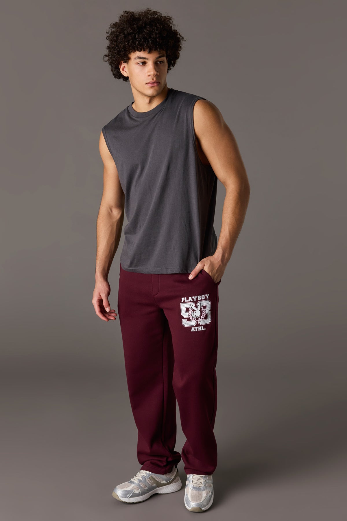 Alt View 2. Playboy Graphic Fleece Baggy Sweatpant - Burgundy