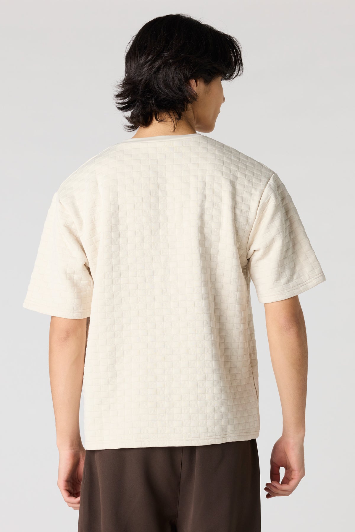 Alt View 2. Checkered Textured Boxy T-Shirt - Natural