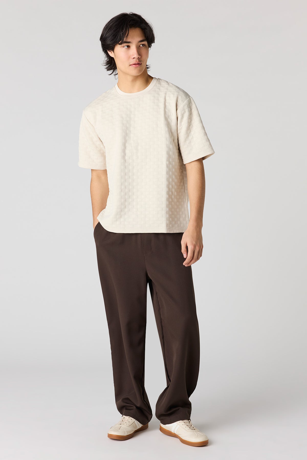 Alt View 3. Checkered Textured Boxy T-Shirt - Natural