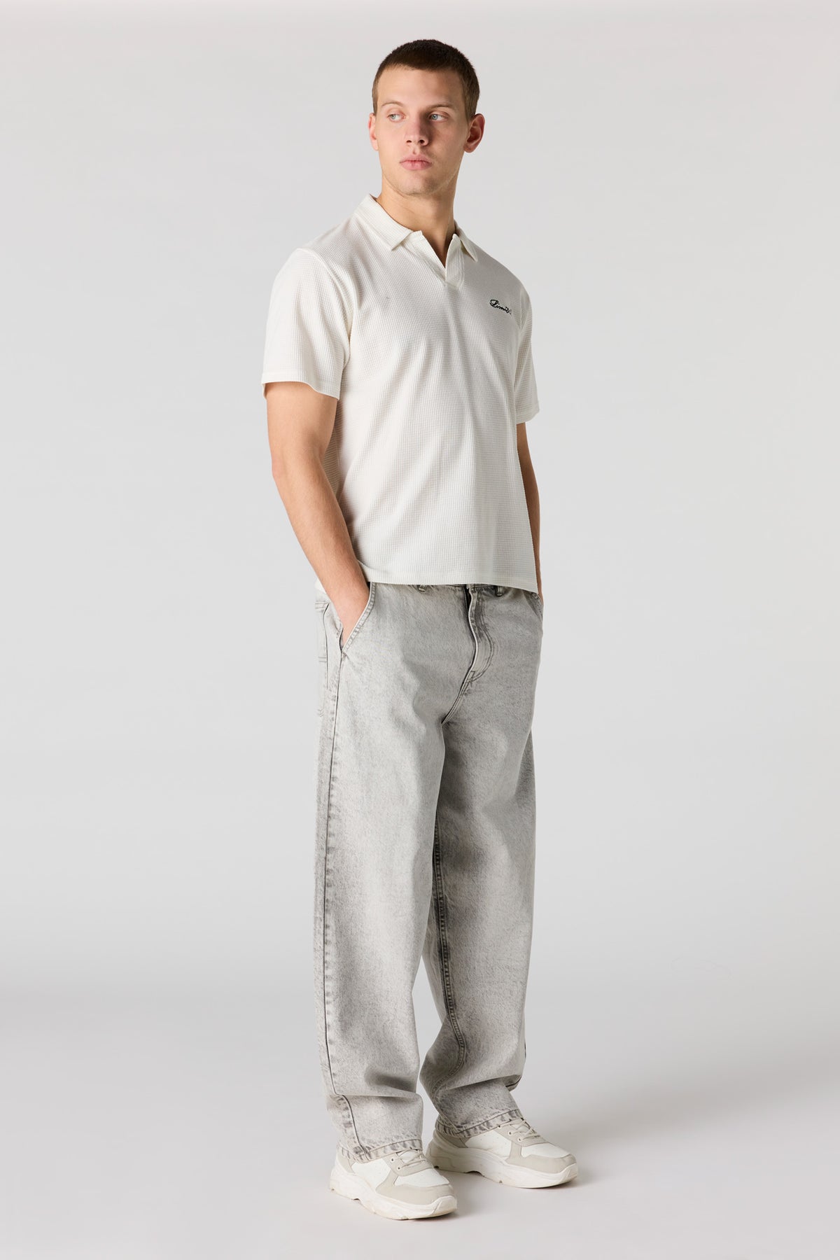 Alt View 3. Embroidered Waffle Knit Polo - Off White