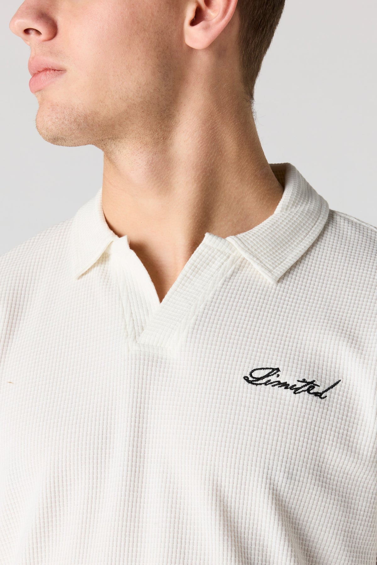 Alt View 4. Embroidered Waffle Knit Polo - Off White
