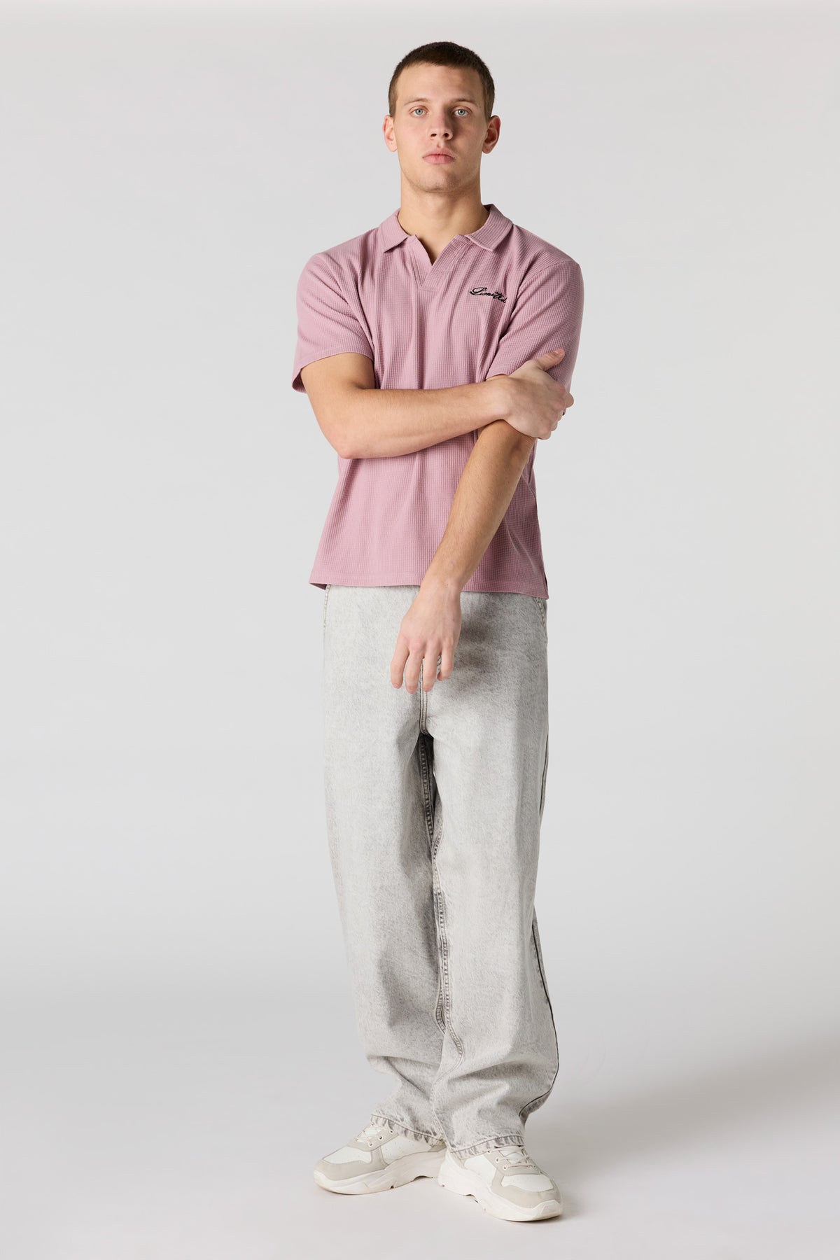 Alt View 3. Embroidered Waffle Knit Polo - Pink