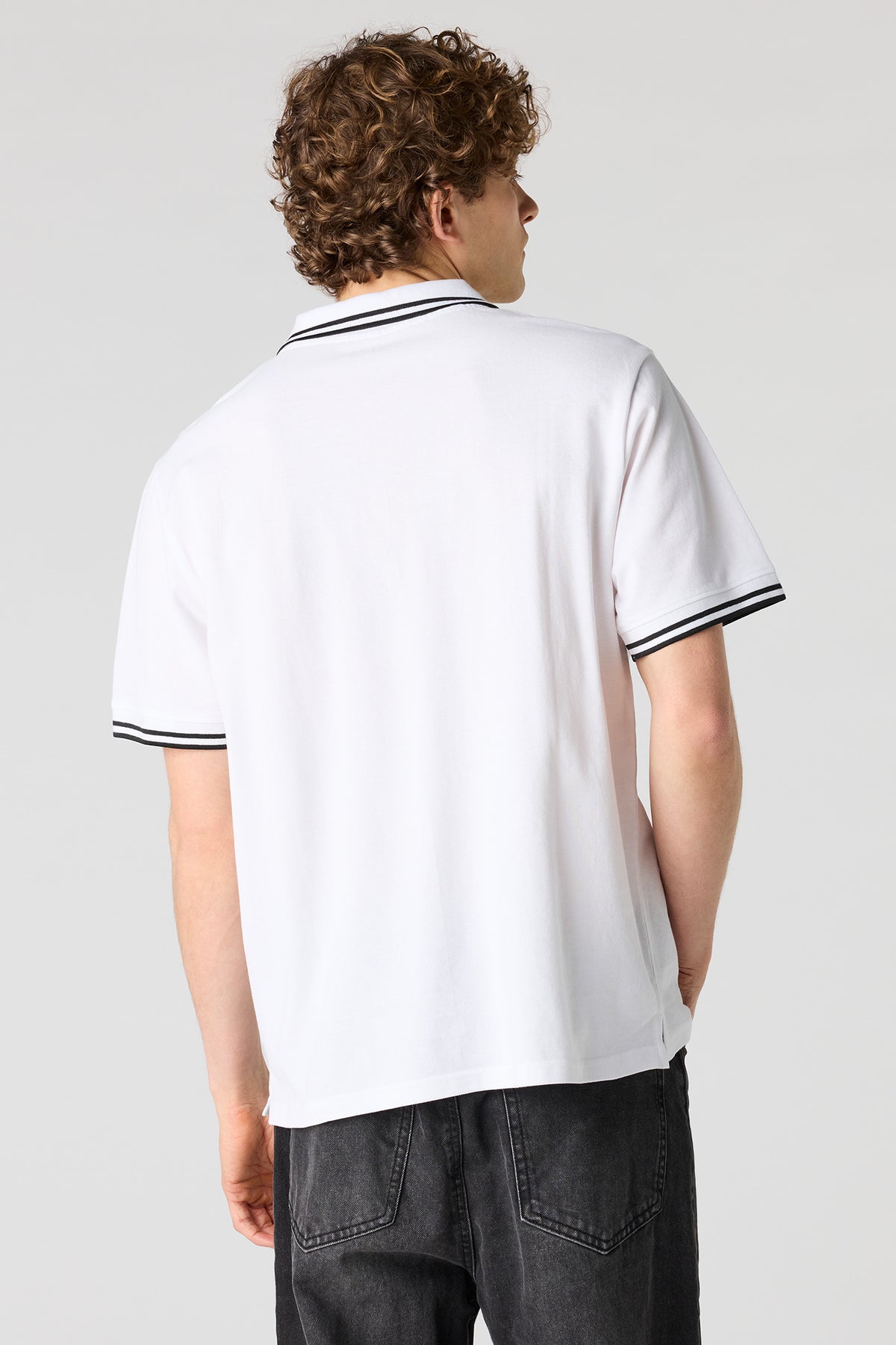 Alt View 2. Striped Trim Polo - White