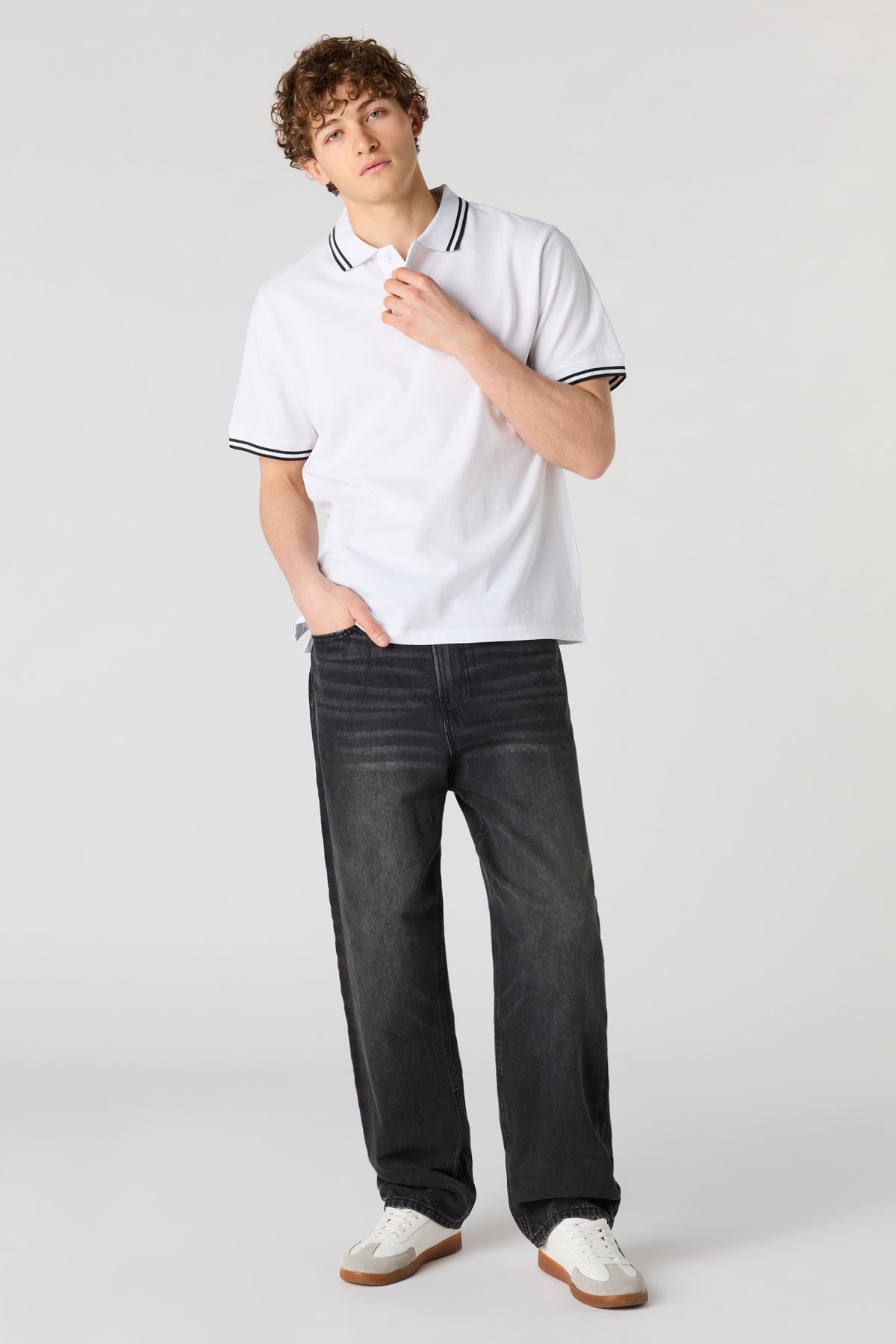 Alt View 3. Striped Trim Polo - White