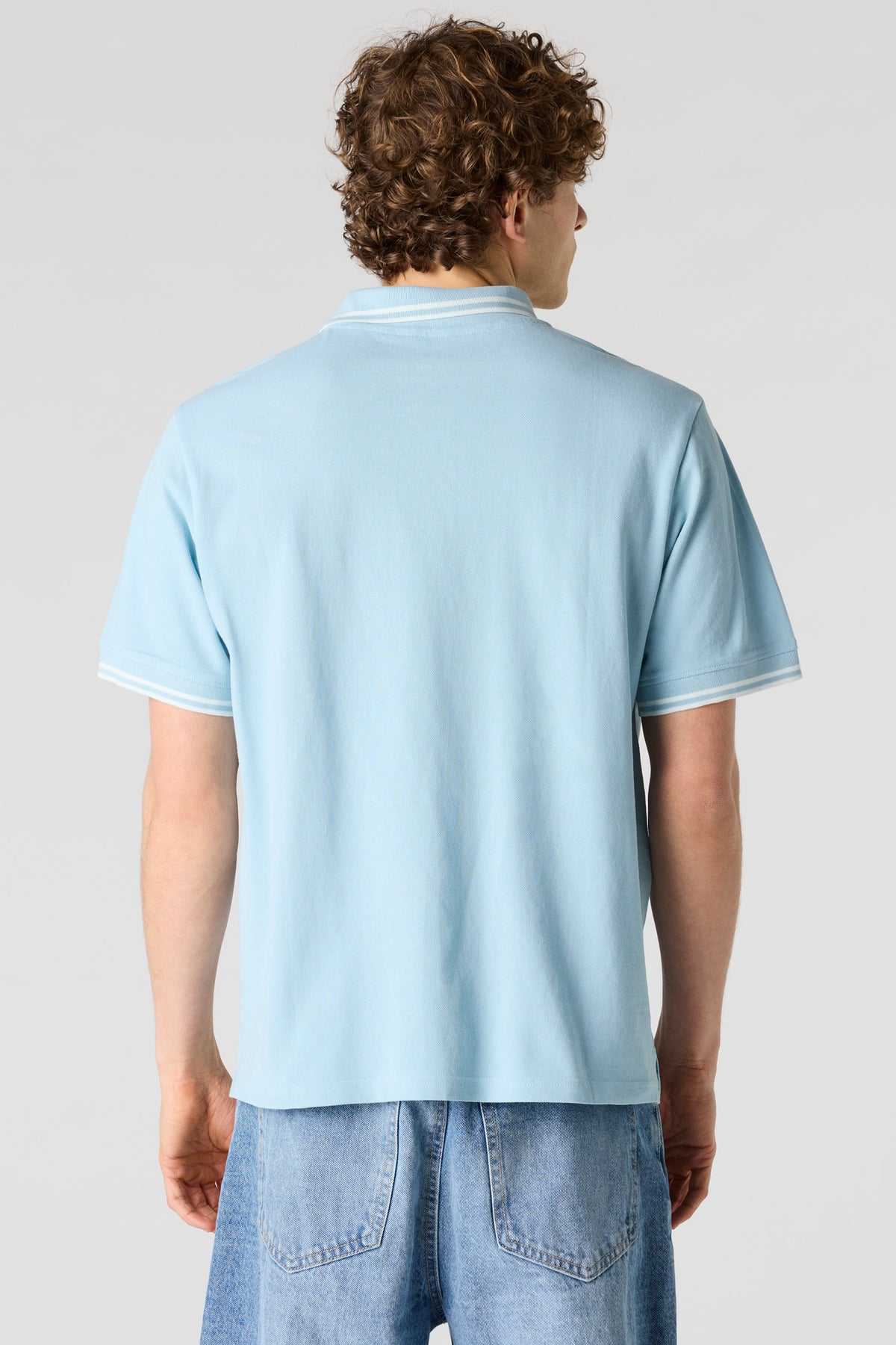 Alt View 3. Striped Trim Polo - Light Blue