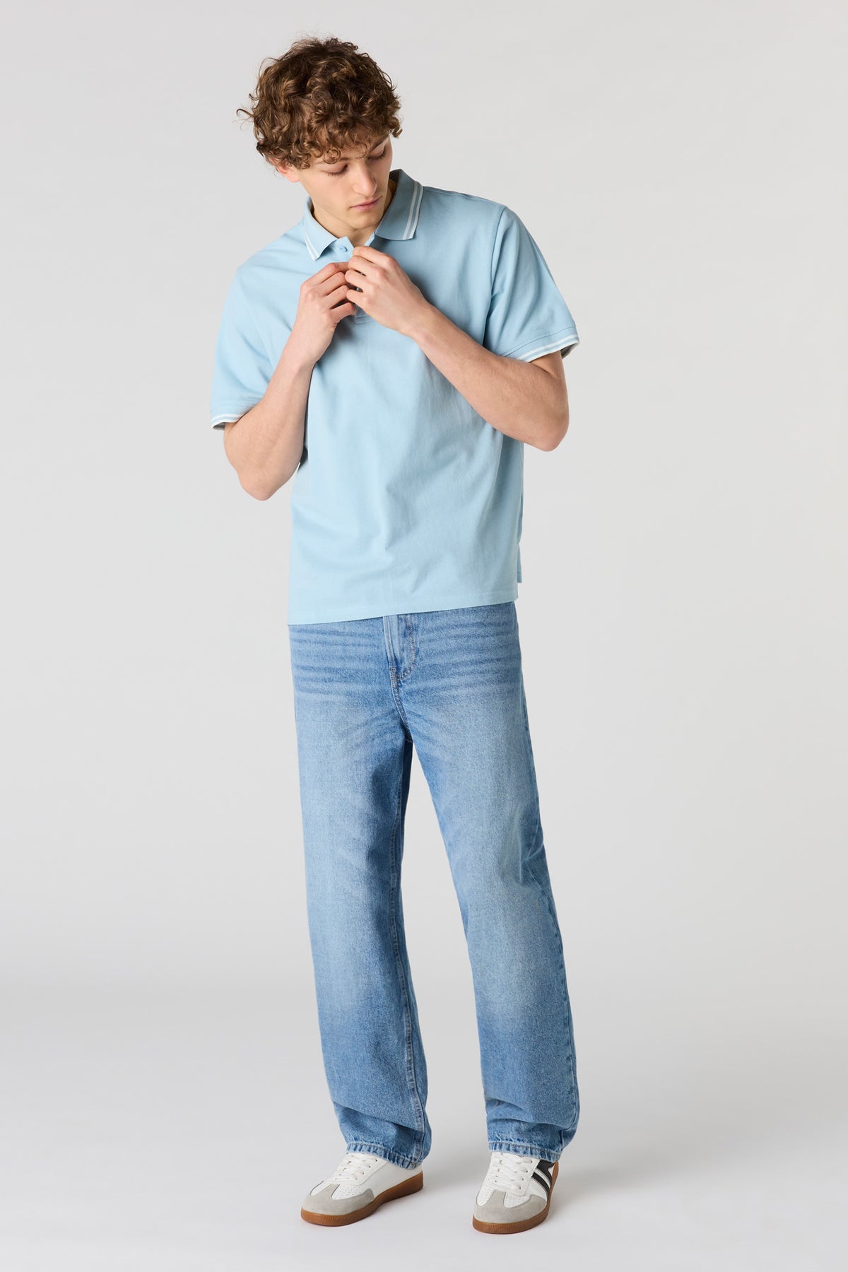 Alt View 4. Striped Trim Polo - Light Blue