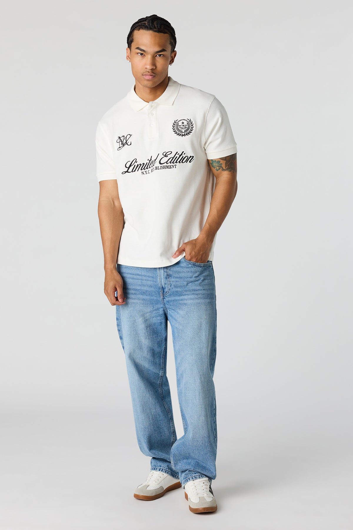Alt View 3. Embroidered Ribbed Polo - Off White