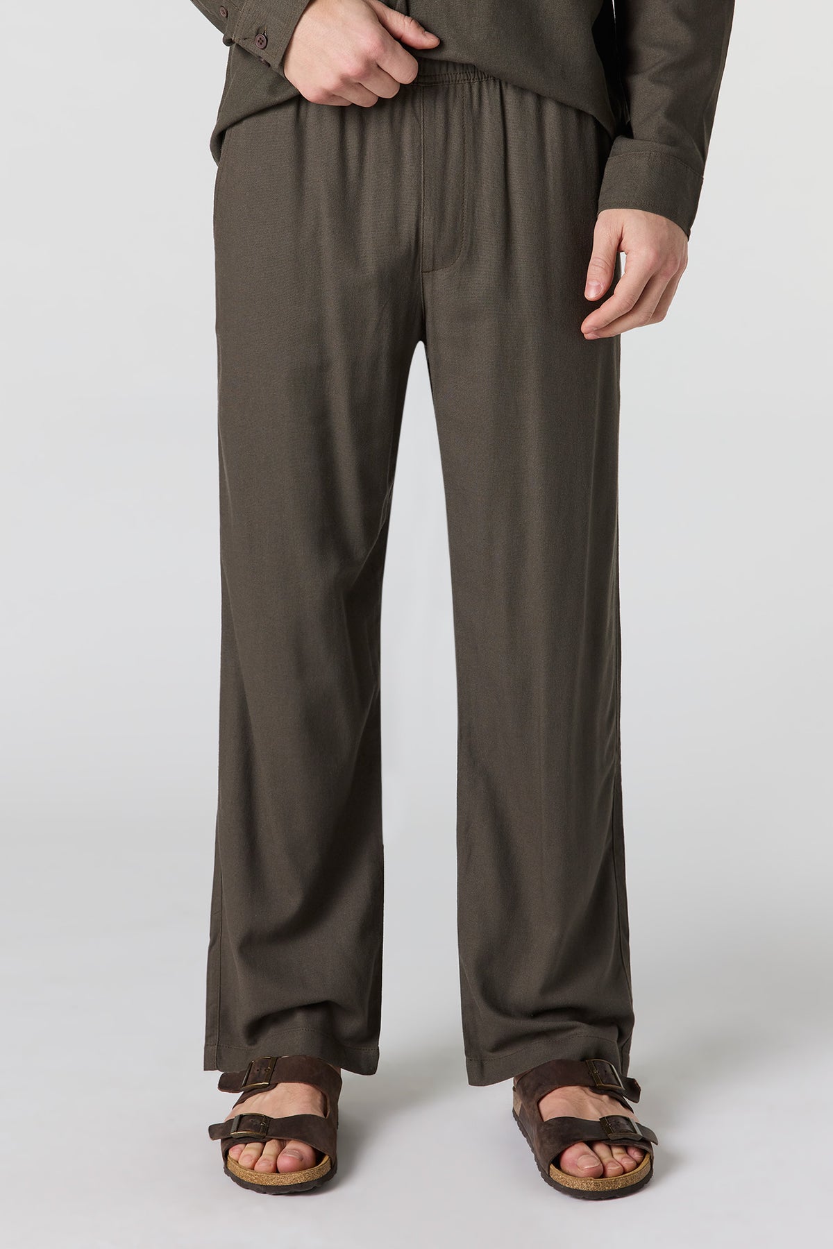 Linen-Blend Baggy Pant - Brown