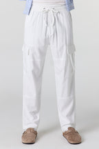 Jogger cargo baggy en mélange de lin