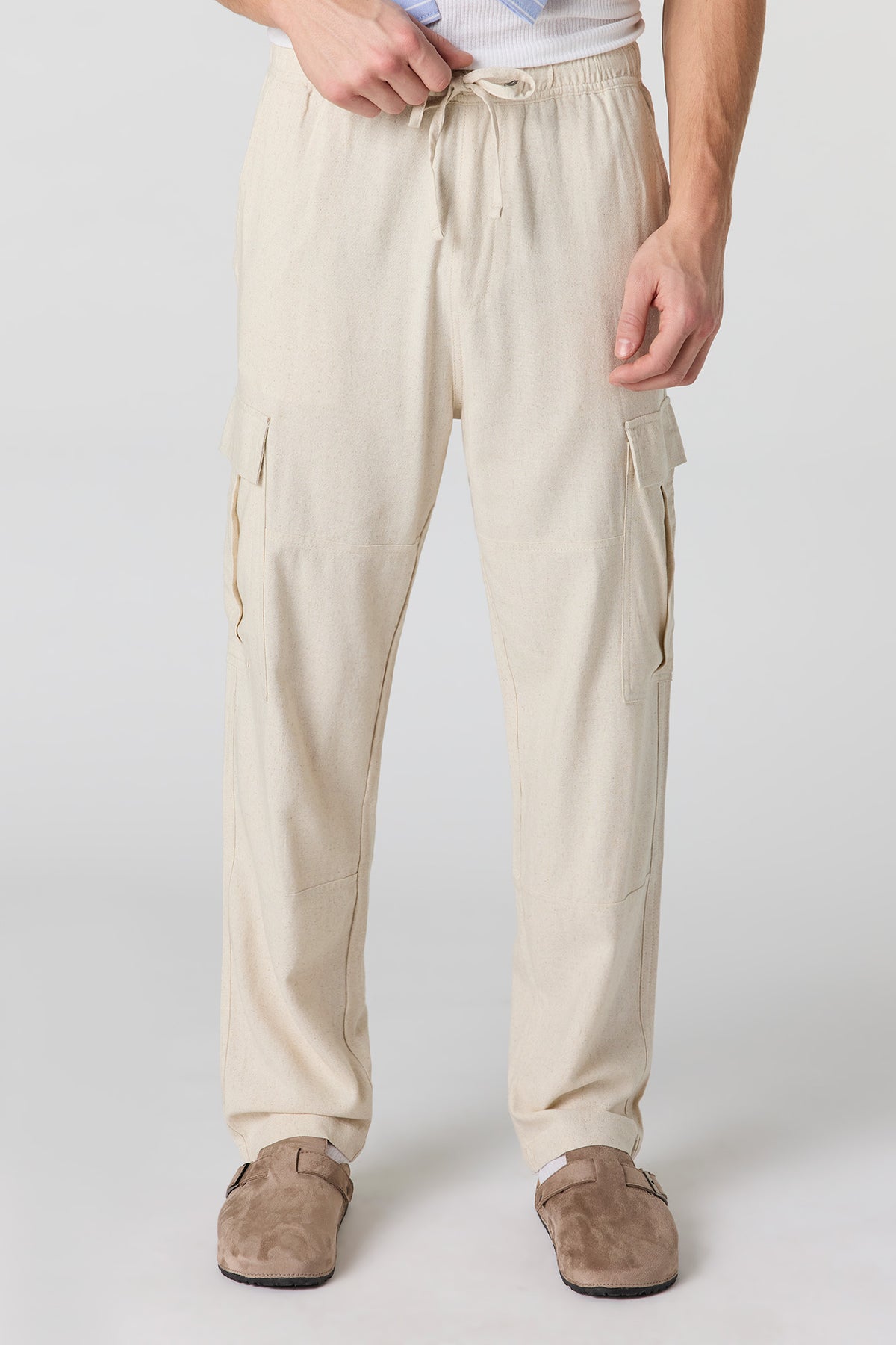 Linen-Blend Baggy Cargo Jogger - Sand