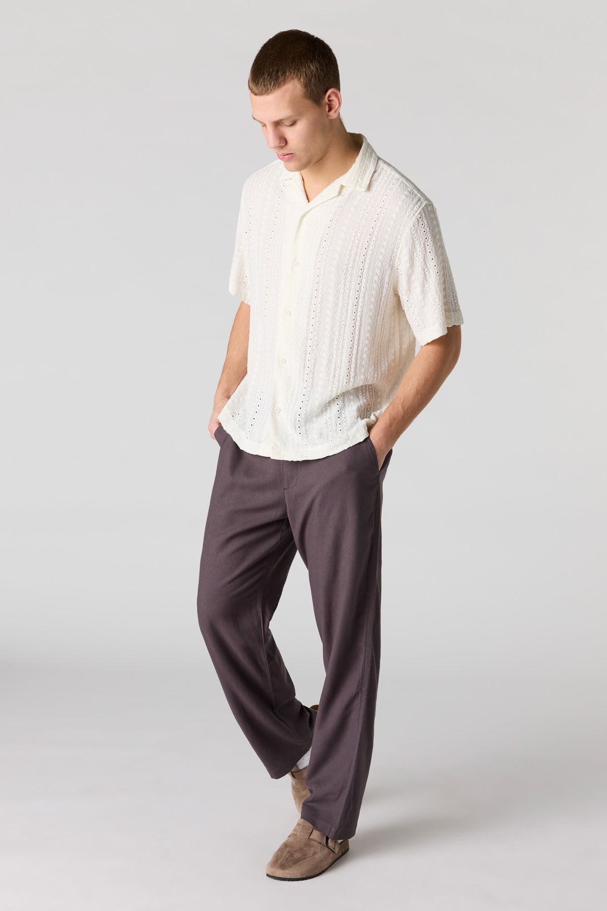 Alt View 2. Linen-Blend Baggy Pant - Dark Grey