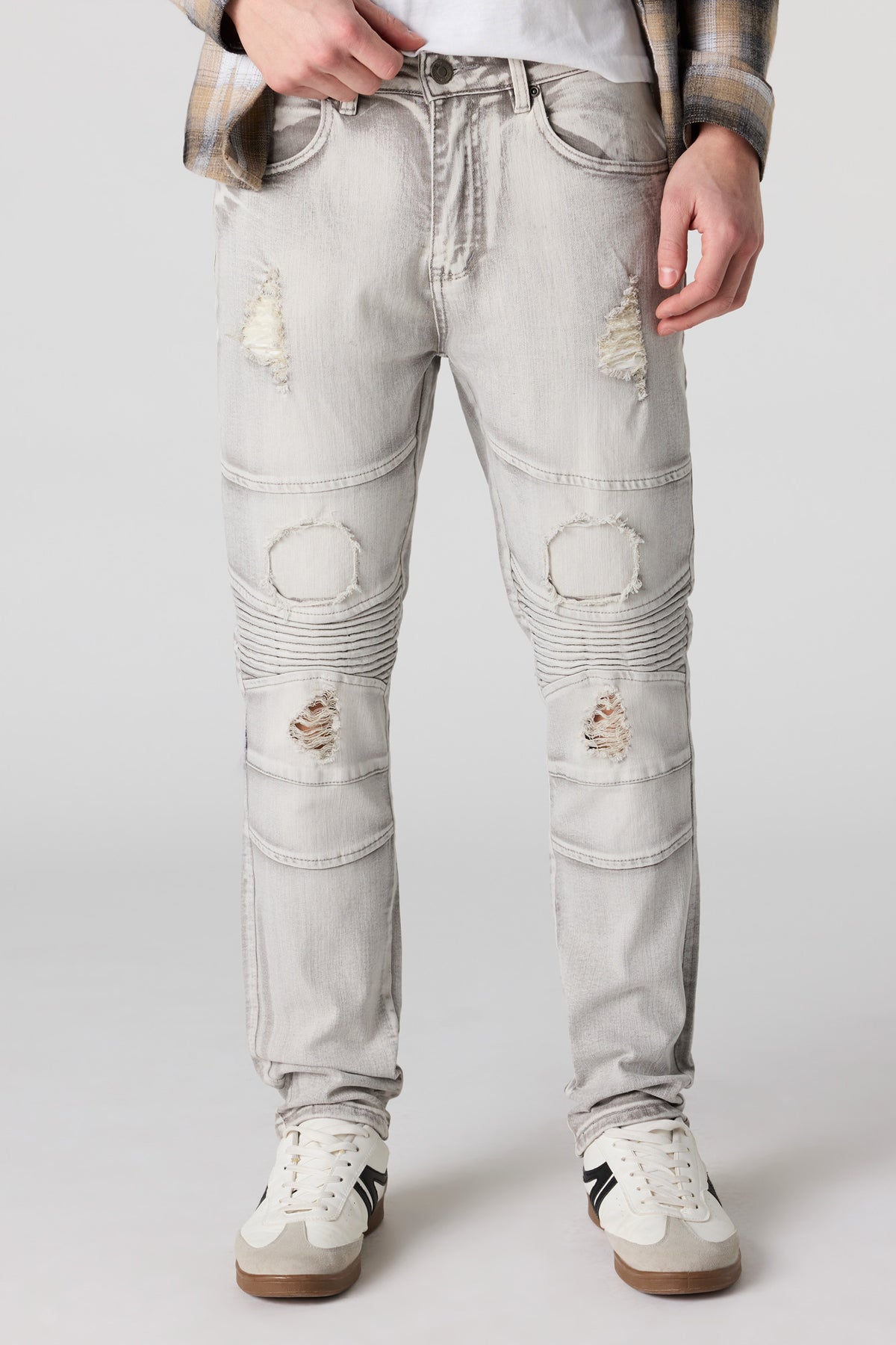 Distressed Moto Skinny Jean - Charcoal
