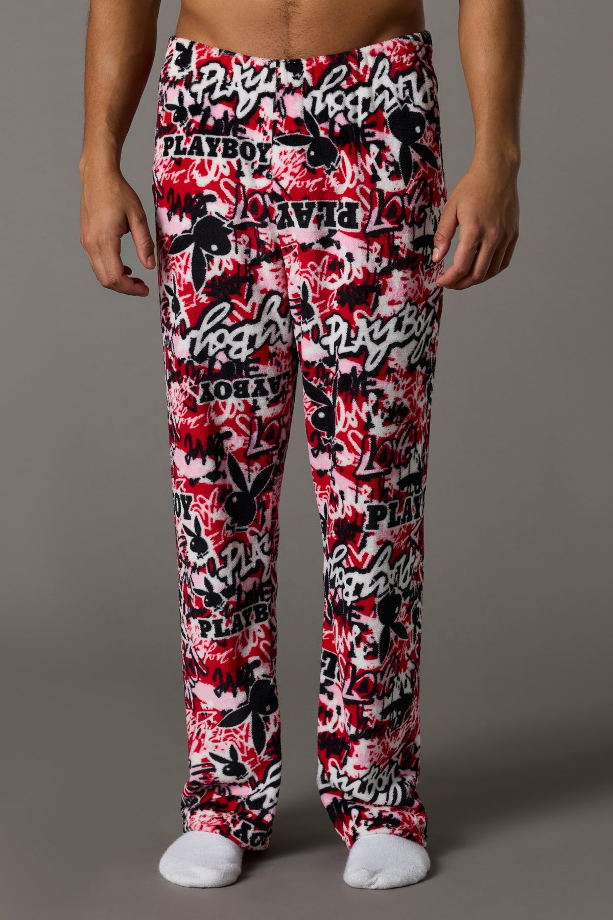 Playboy Printed Plush Pajama Pant - Red