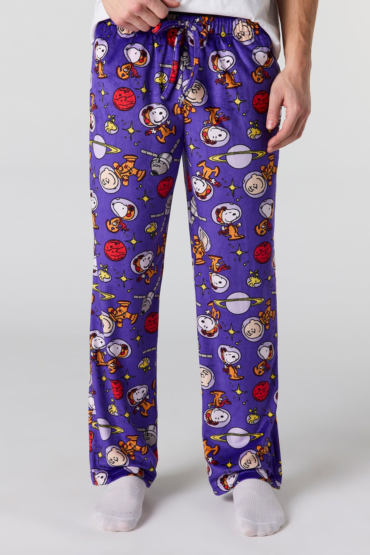 Cartoon Print Plush Pajama Pant - Blue