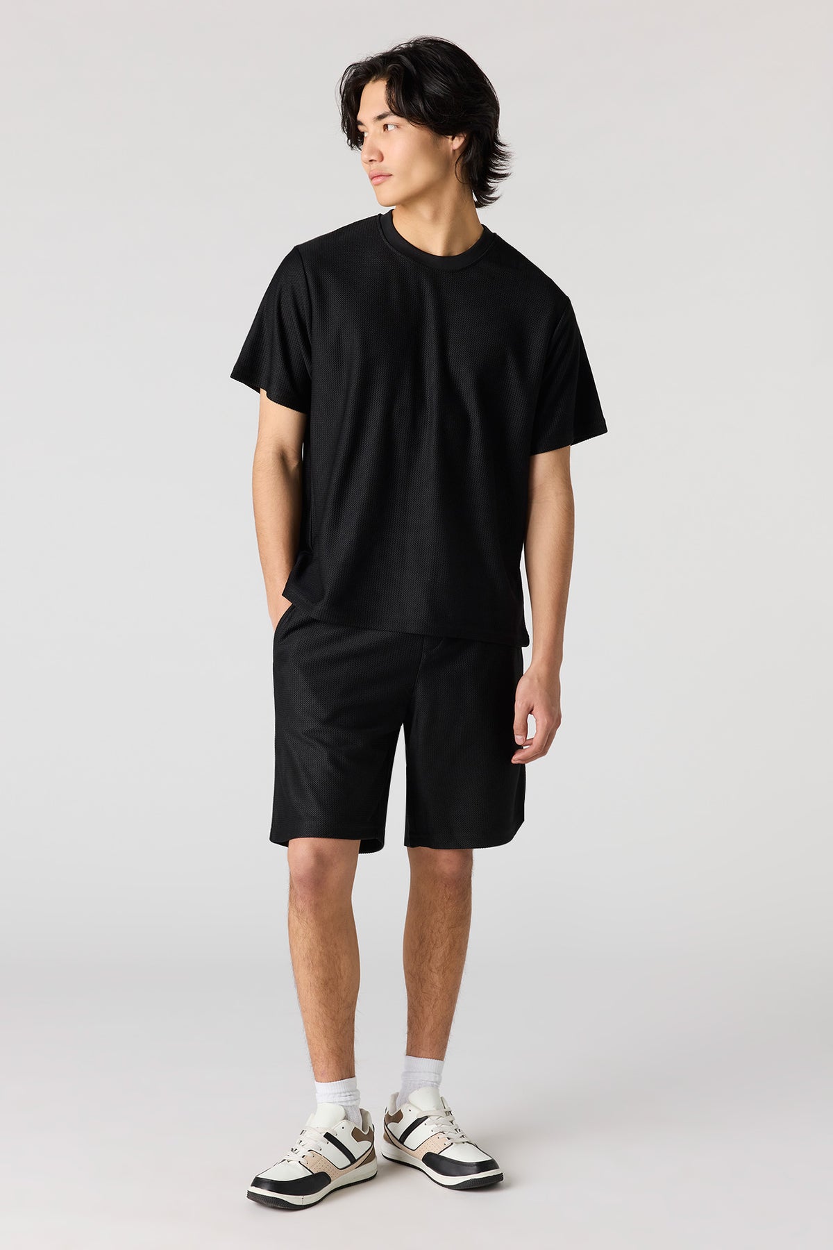 Vue alternative 3. T-shirt ras du cou en tissu nid d'abeilles