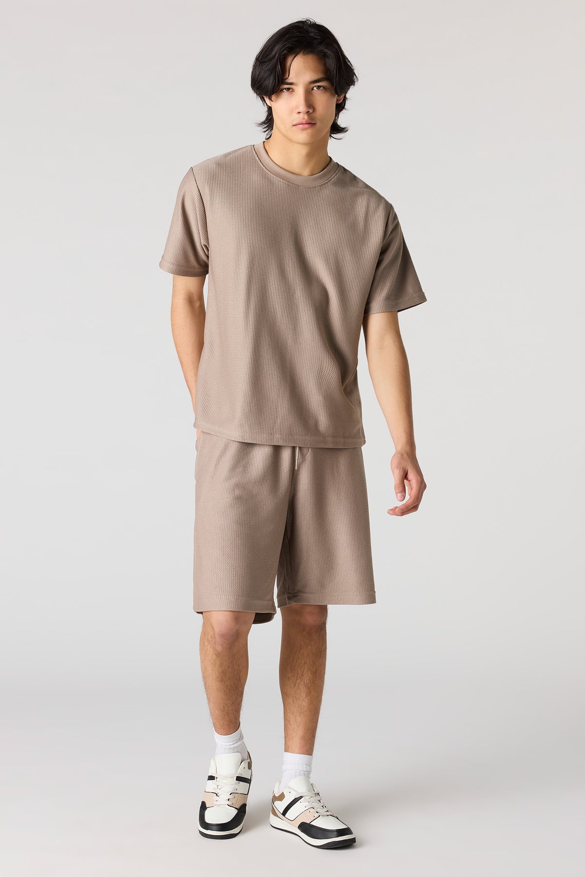 Vue alternative 3. T-shirt ras du cou en tissu nid d'abeilles