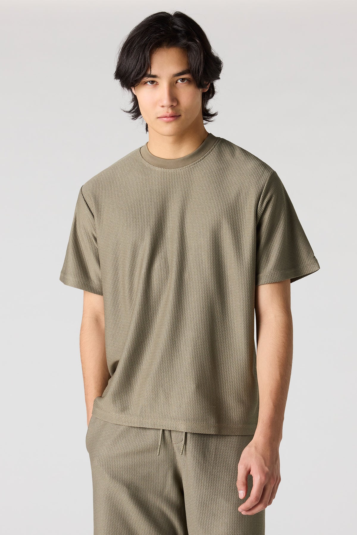 Premium Heavyweight Cotton Honeycomb Crewneck T-Shirt - Dark Green