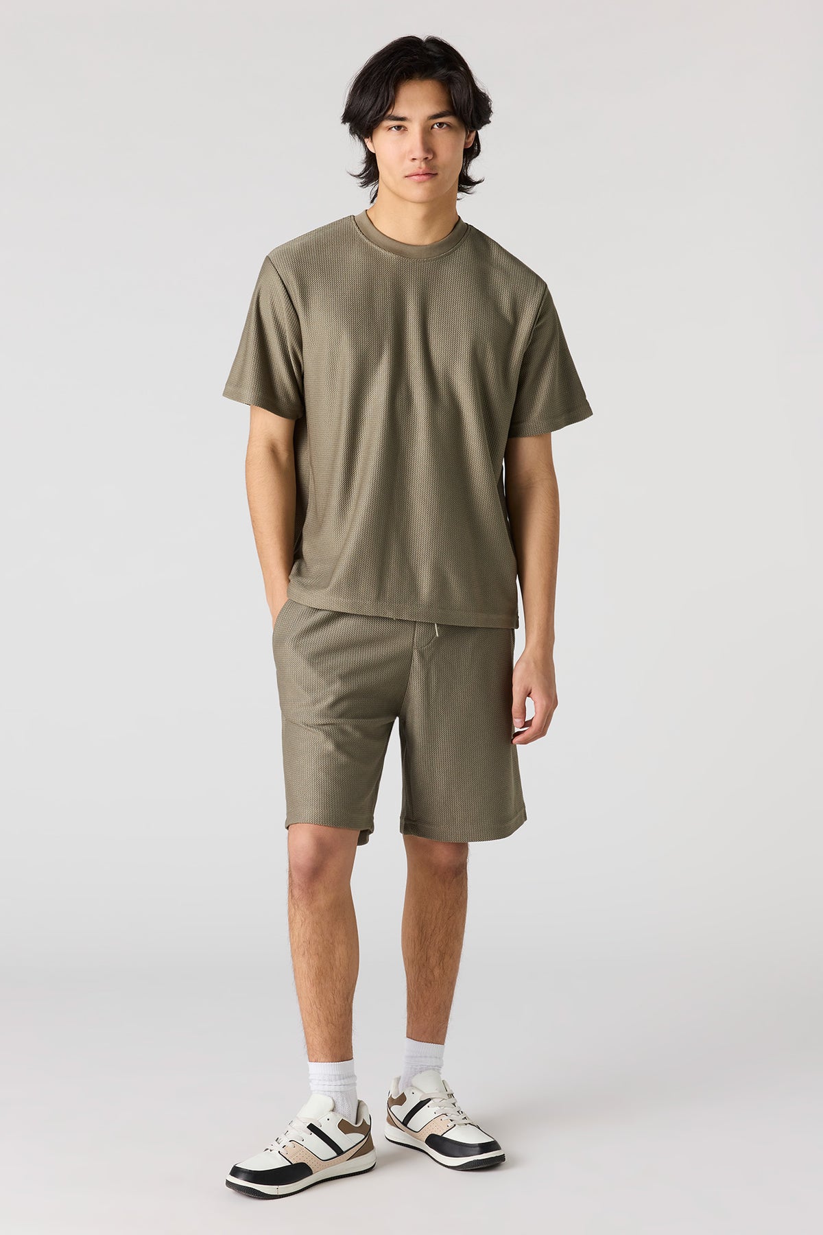 Alt View 3. Premium Heavyweight Cotton Honeycomb Crewneck T-Shirt - Dark Green