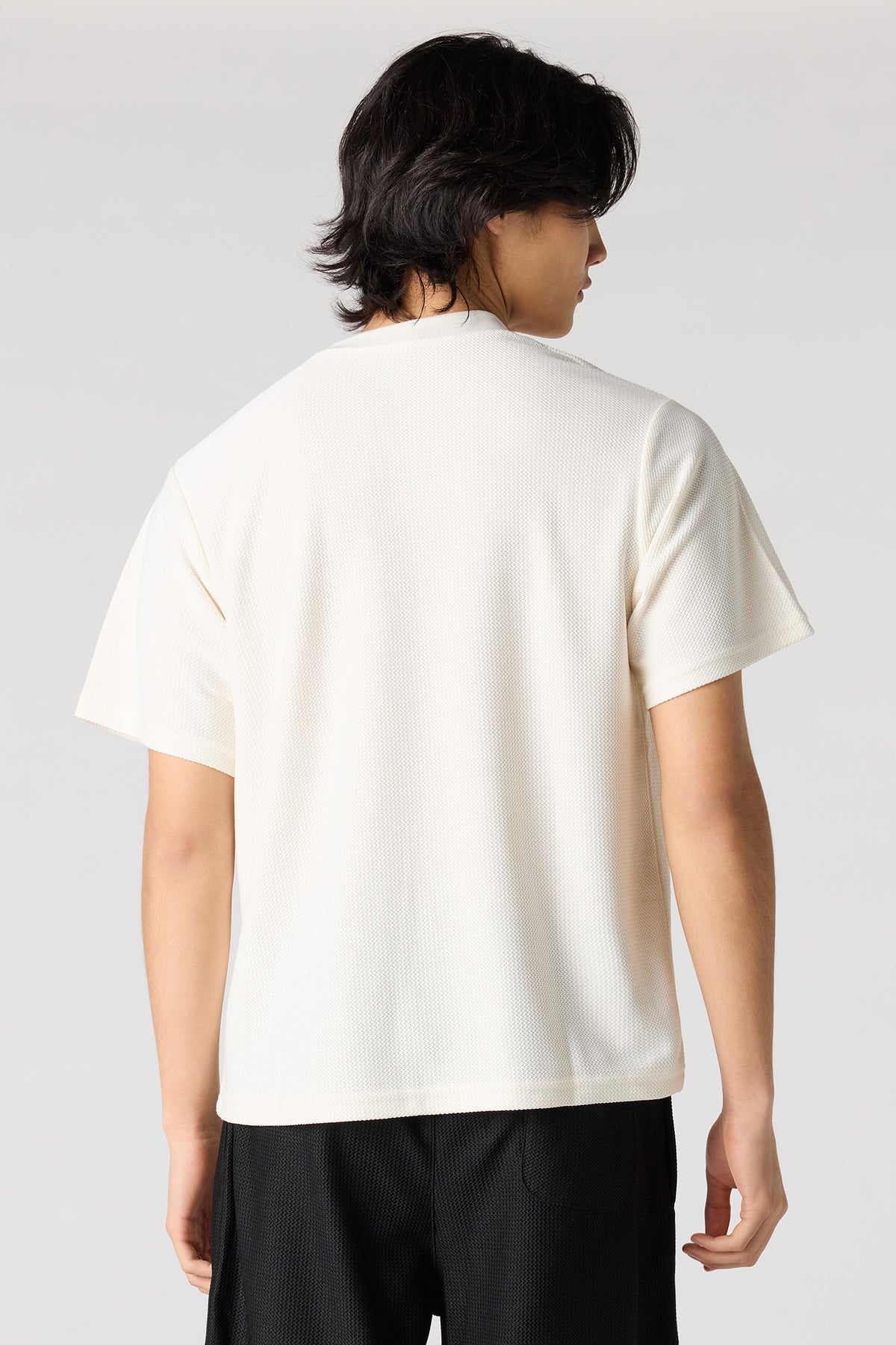 Vue alternative 2. T-shirt ras du cou en tissu nid d'abeilles