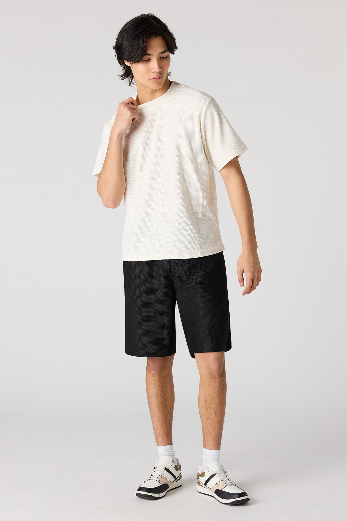 Vue alternative 3. T-shirt ras du cou en tissu nid d'abeilles